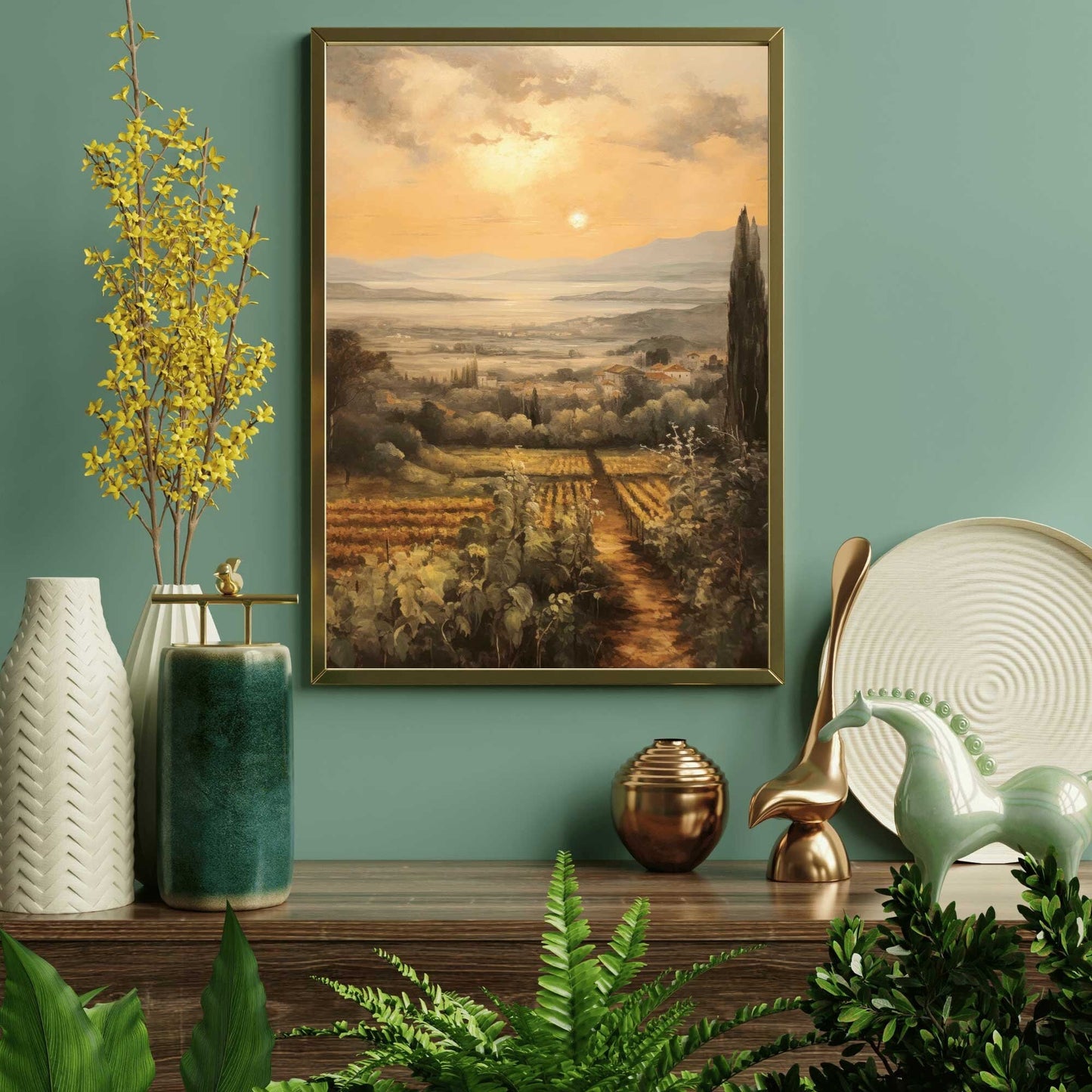 Vineyard Landscape Art, Mediterranean Style Decor, Rustic Nature Print - WildfieldPrints