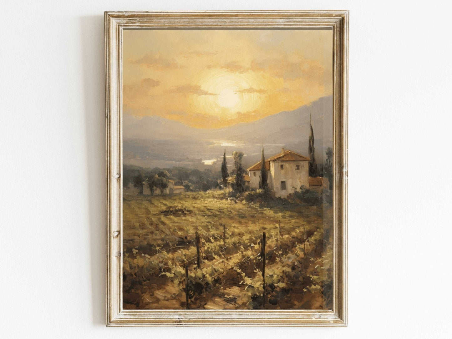 Vineyard Painting, Mediterranean Wall Art, Tuscany Landscape Print - WildfieldPrints