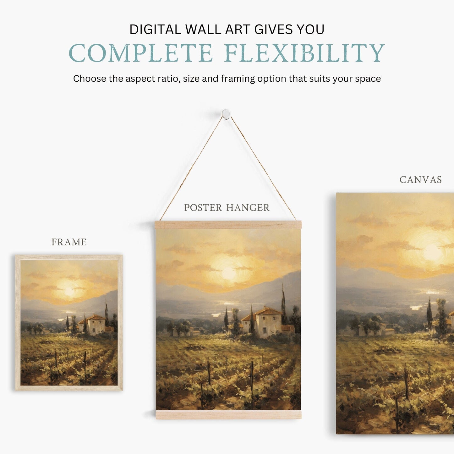 Vineyard Painting, Mediterranean Wall Art, Tuscany Landscape Print - WildfieldPrints