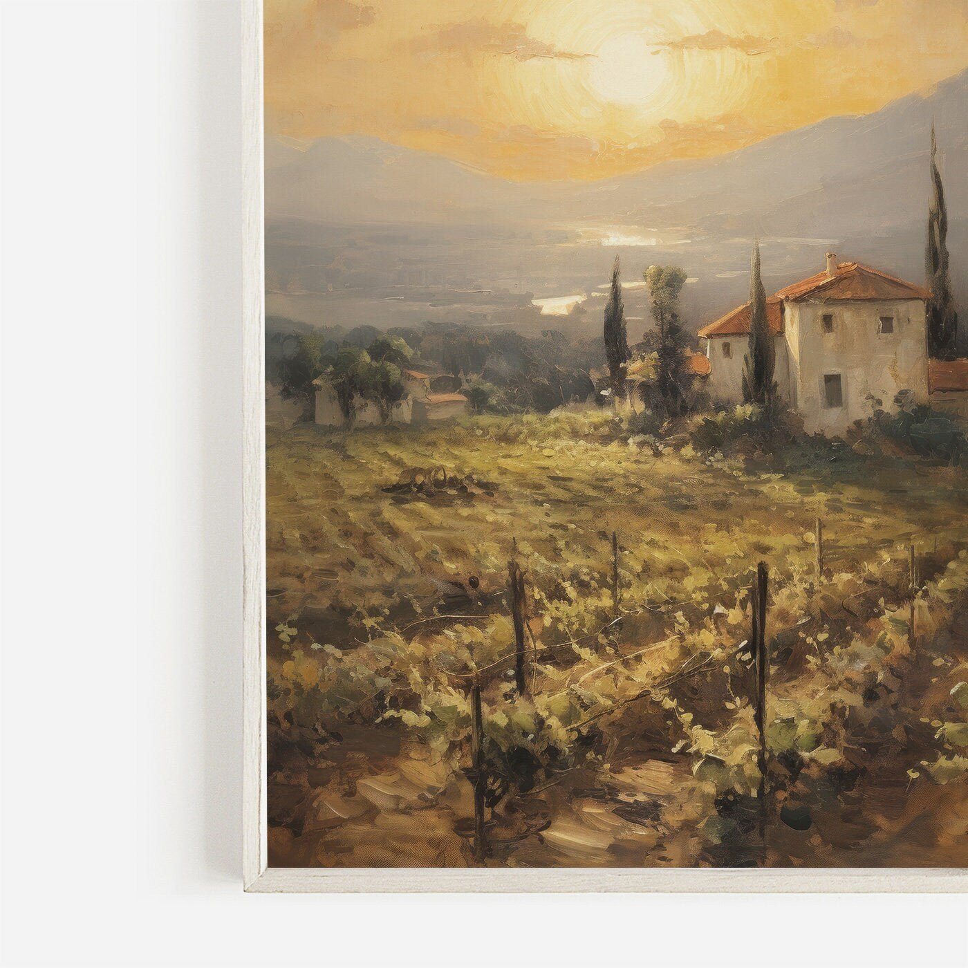 Vineyard Painting, Mediterranean Wall Art, Tuscany Landscape Print - WildfieldPrints