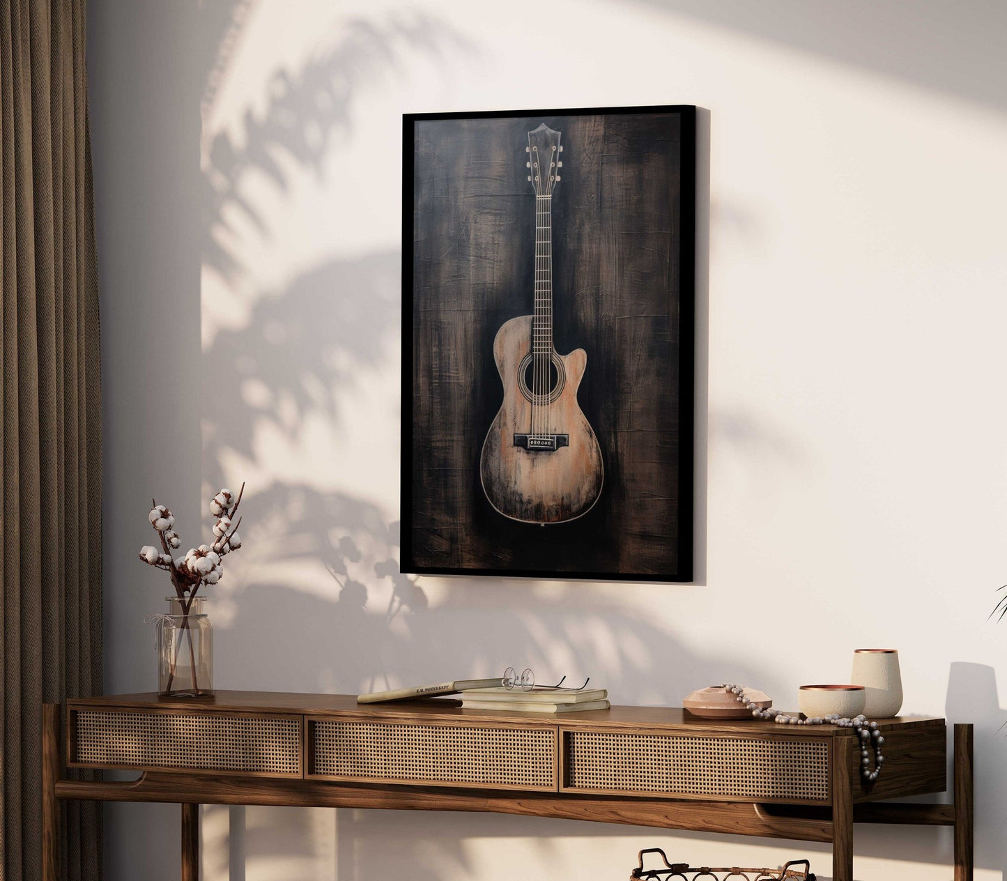Vintage Acoustic Guitar Wall Art, Rustic Wood Decor, Instant Download - WildfieldPrints