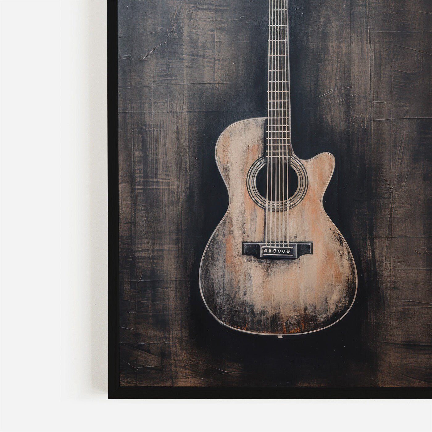 Vintage Acoustic Guitar Wall Art, Rustic Wood Decor, Instant Download - WildfieldPrints