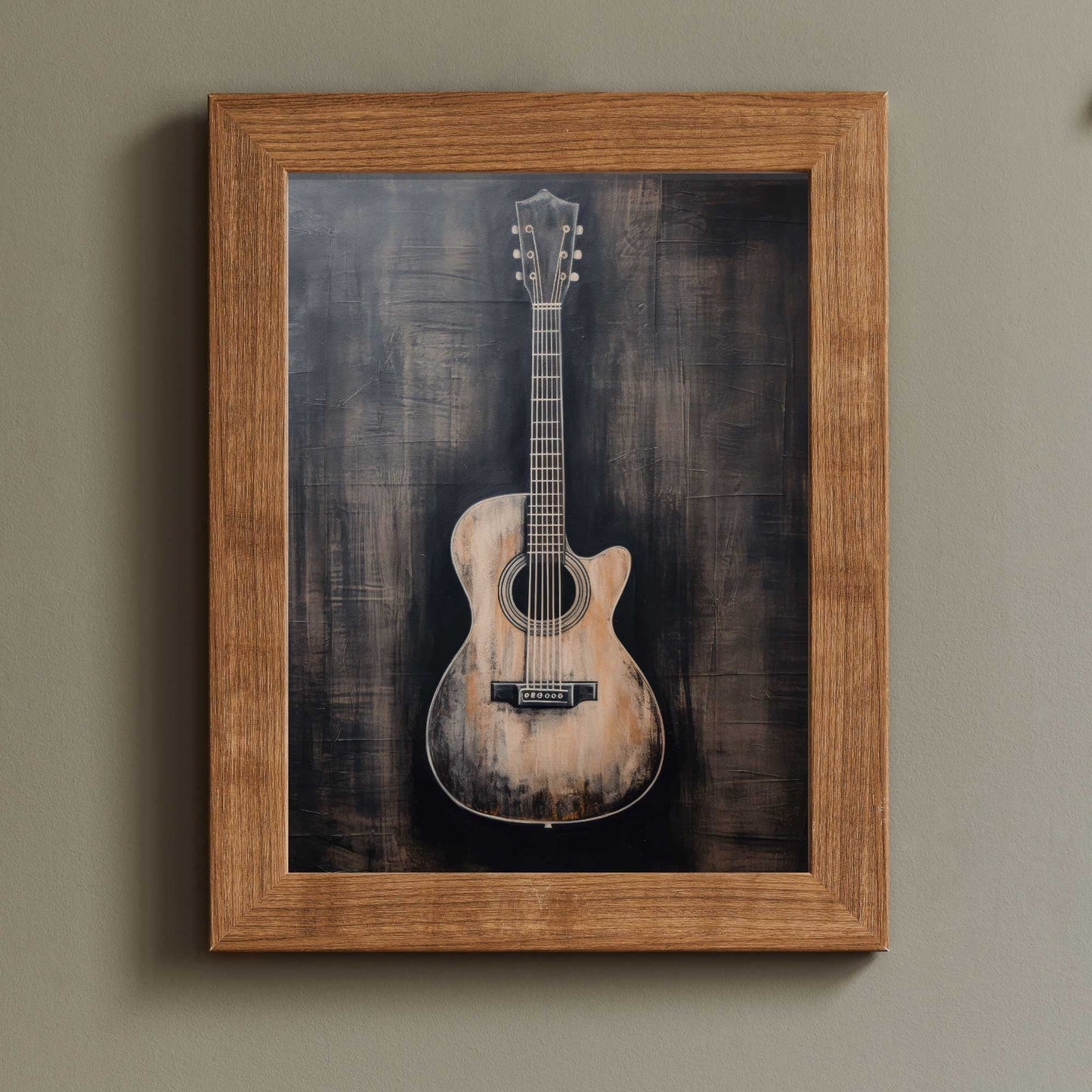 Vintage Acoustic Guitar Wall Art, Rustic Wood Decor, Instant Download - WildfieldPrints