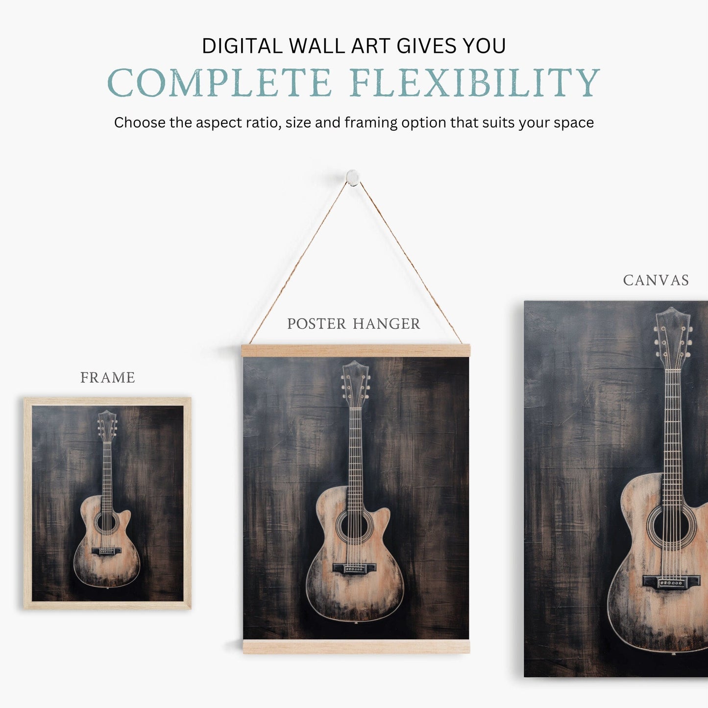 Vintage Acoustic Guitar Wall Art, Rustic Wood Decor, Instant Download - WildfieldPrints