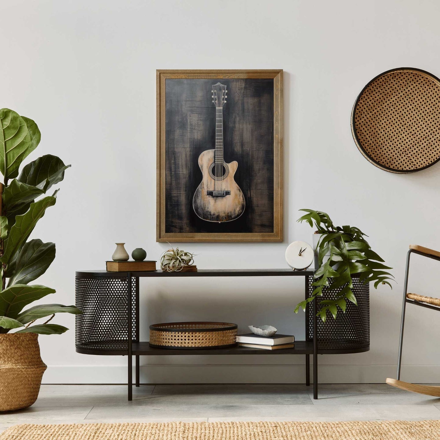 Vintage Acoustic Guitar Wall Art, Rustic Wood Decor, Instant Download - WildfieldPrints