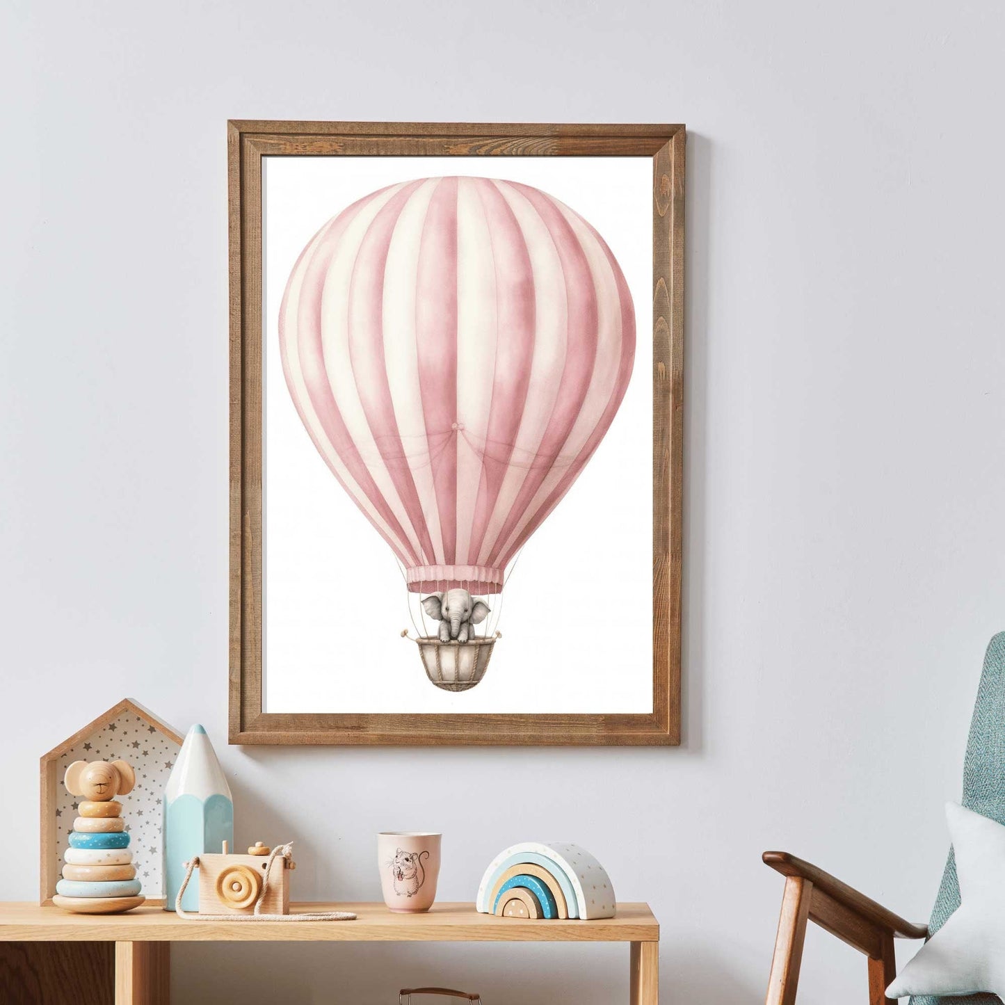 Vintage Baby Elephant Wall Art, Hot Air Balloon Nursery Decor - WildfieldPrints