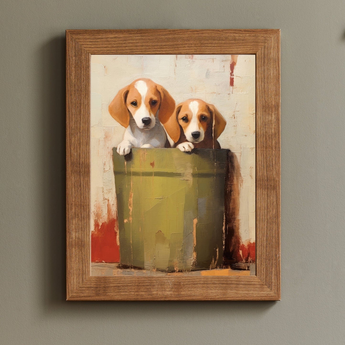 Vintage Beagle Puppy Wall Art, Rustic Dog Lovers Decor, Colorful Design - WildfieldPrints