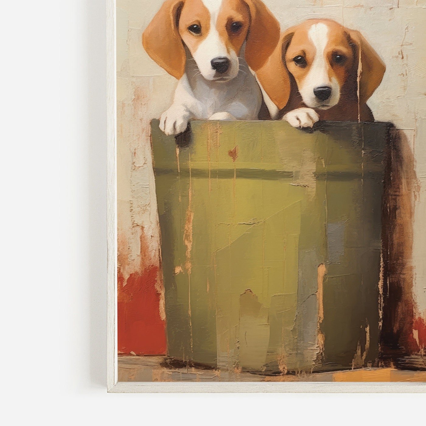 Vintage Beagle Puppy Wall Art, Rustic Dog Lovers Decor, Colorful Design - WildfieldPrints