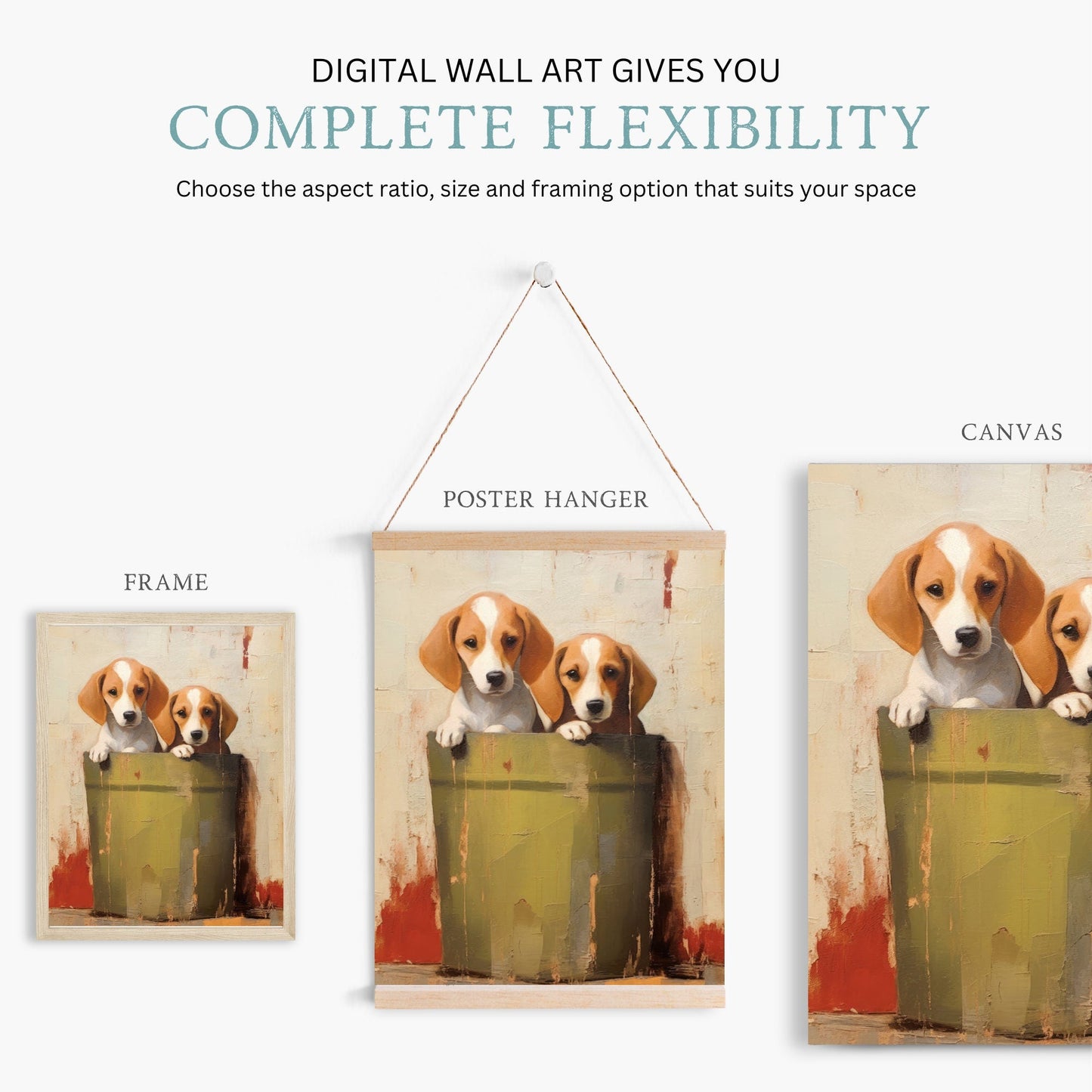 Vintage Beagle Puppy Wall Art, Rustic Dog Lovers Decor, Colorful Design - WildfieldPrints