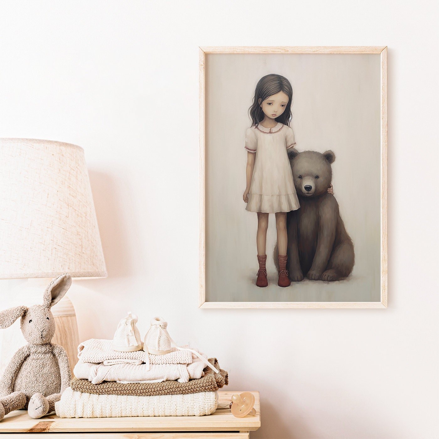 Vintage Bear Hug Nursery Art, Charming Nature Decor for Girls - WildfieldPrints