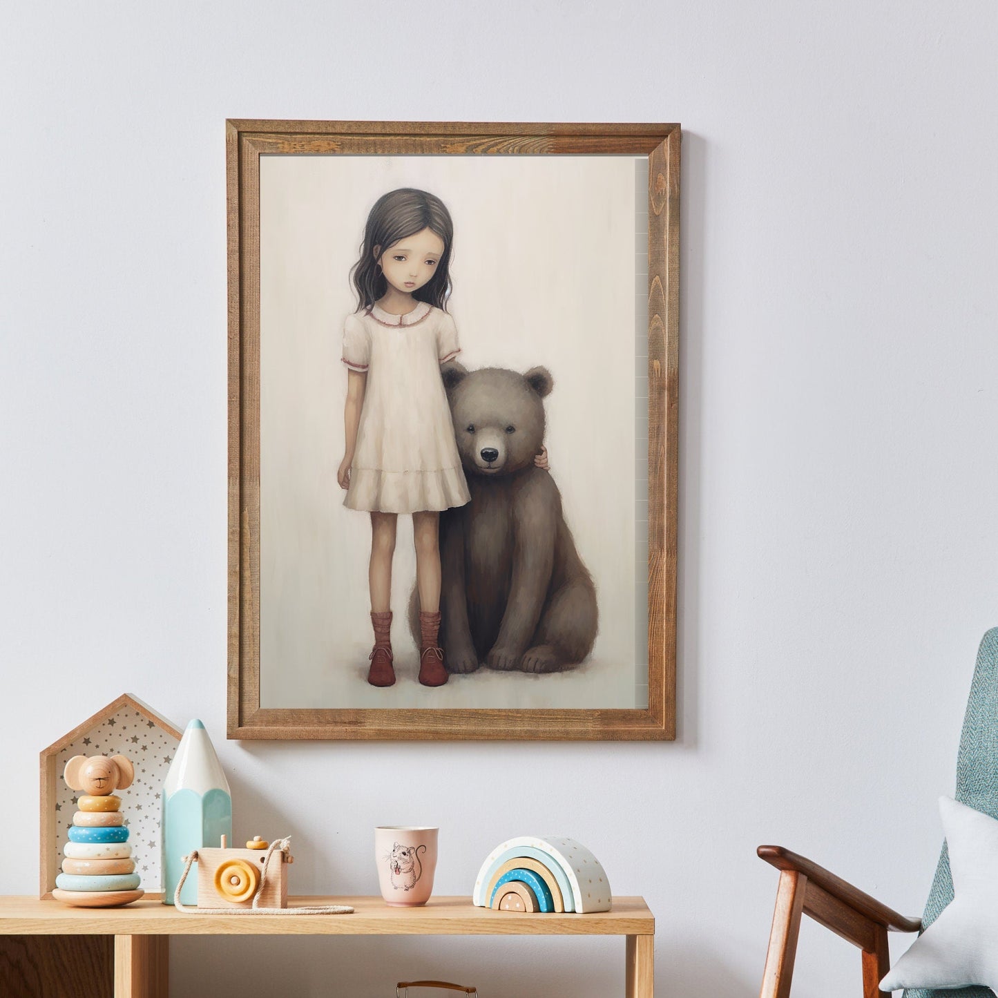 Vintage Bear Hug Nursery Art, Charming Nature Decor for Girls - WildfieldPrints