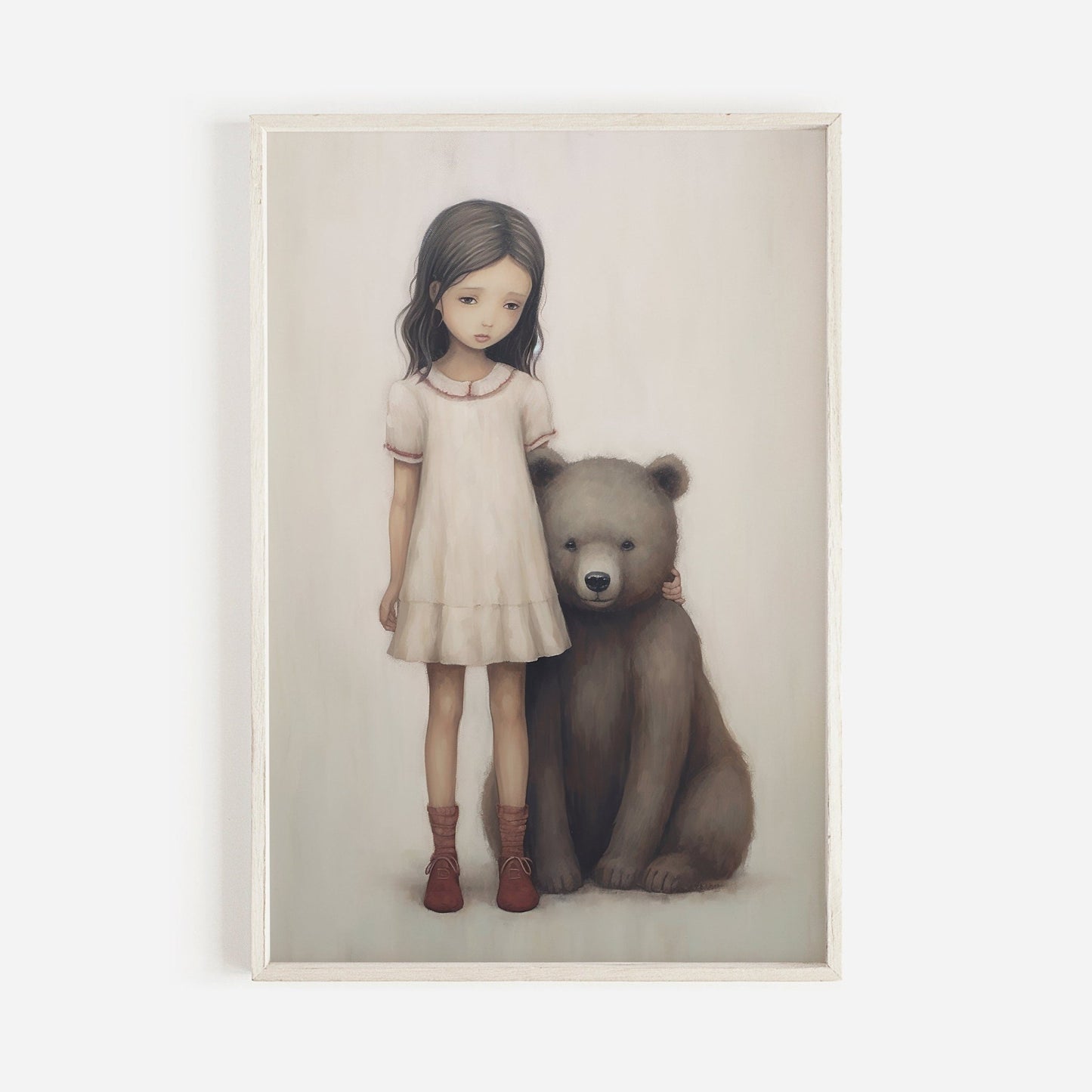 Vintage Bear Hug Nursery Art, Charming Nature Decor for Girls - WildfieldPrints