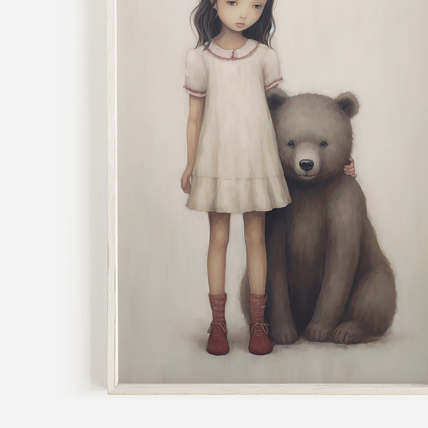 Vintage Bear Hug Nursery Art, Charming Nature Decor for Girls - WildfieldPrints