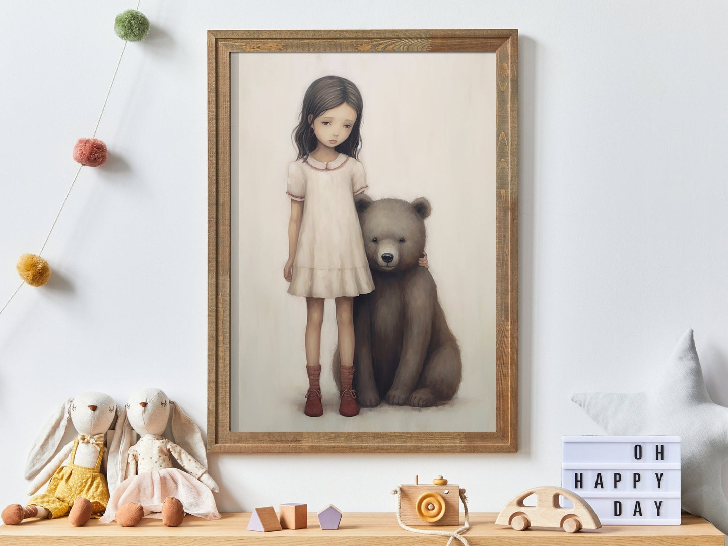 Vintage Bear Hug Nursery Art, Charming Nature Decor for Girls - WildfieldPrints