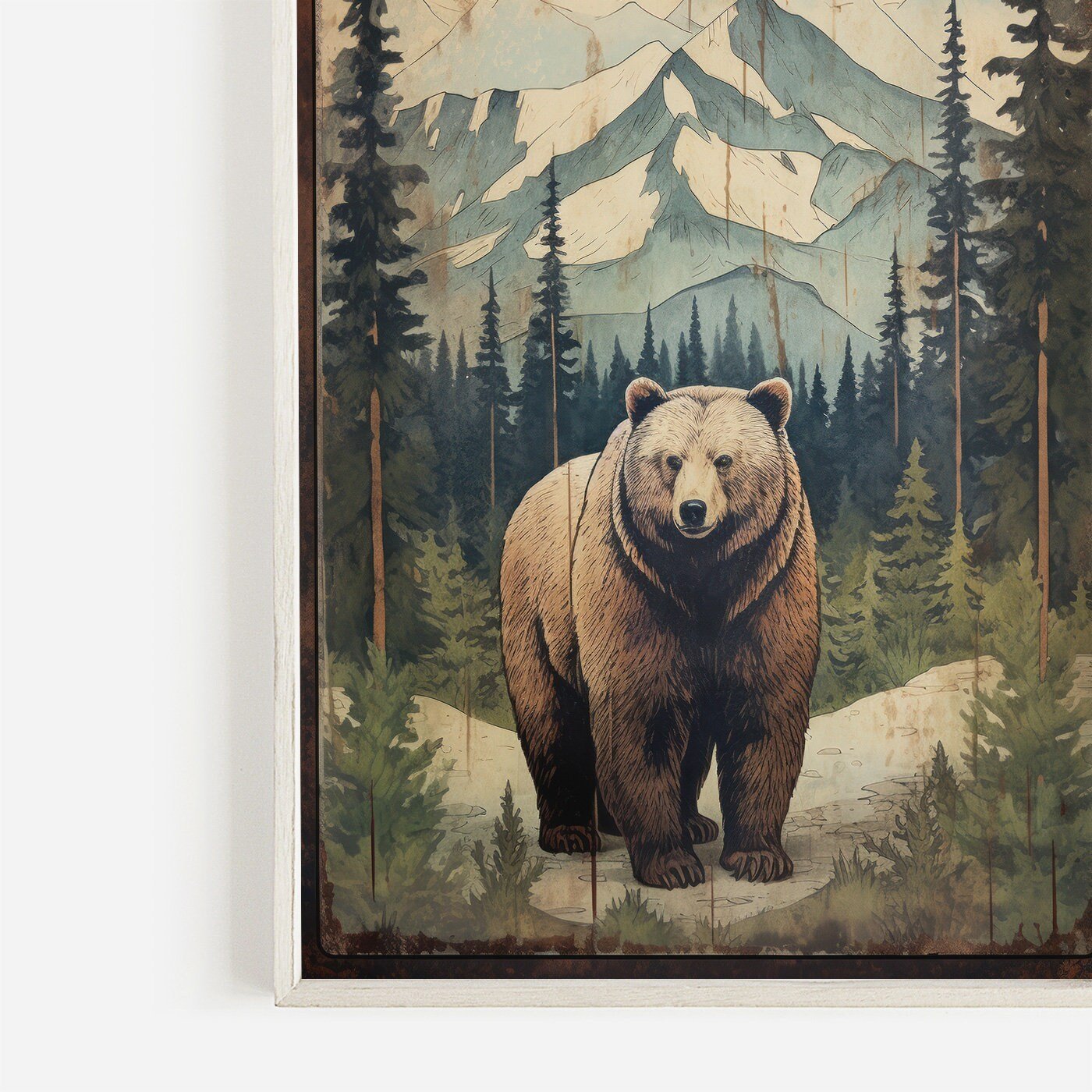 Vintage Bear Wall Art, Forest Animal Decor, Rustic Nature Artwork - WildfieldPrints