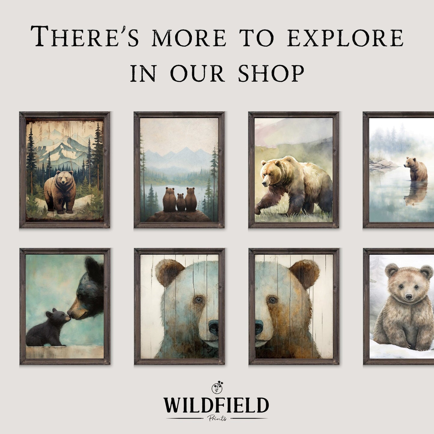 Vintage Bear Wall Art, Forest Animal Decor, Rustic Nature Artwork - WildfieldPrints