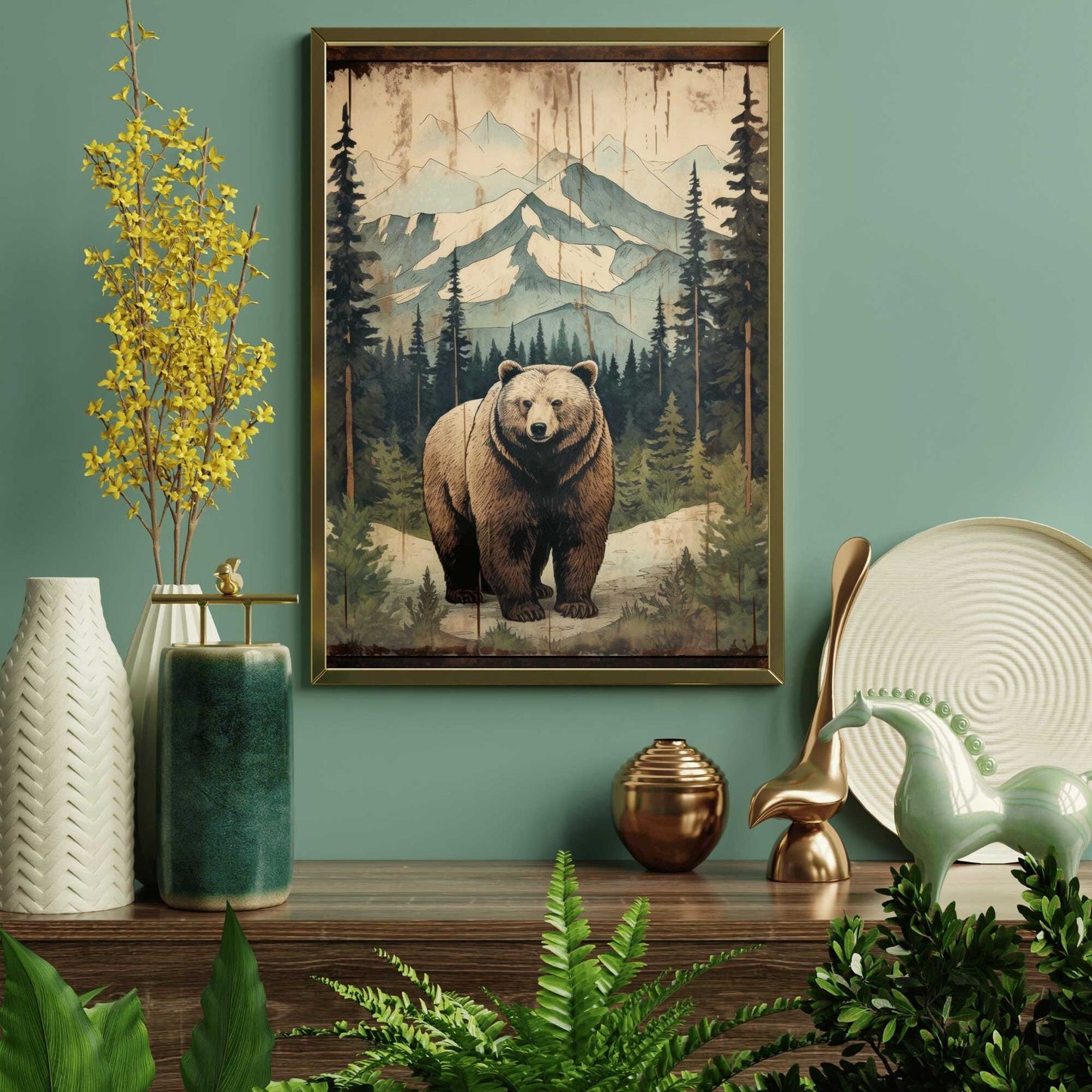 Vintage Bear Wall Art, Forest Animal Decor, Rustic Nature Artwork - WildfieldPrints