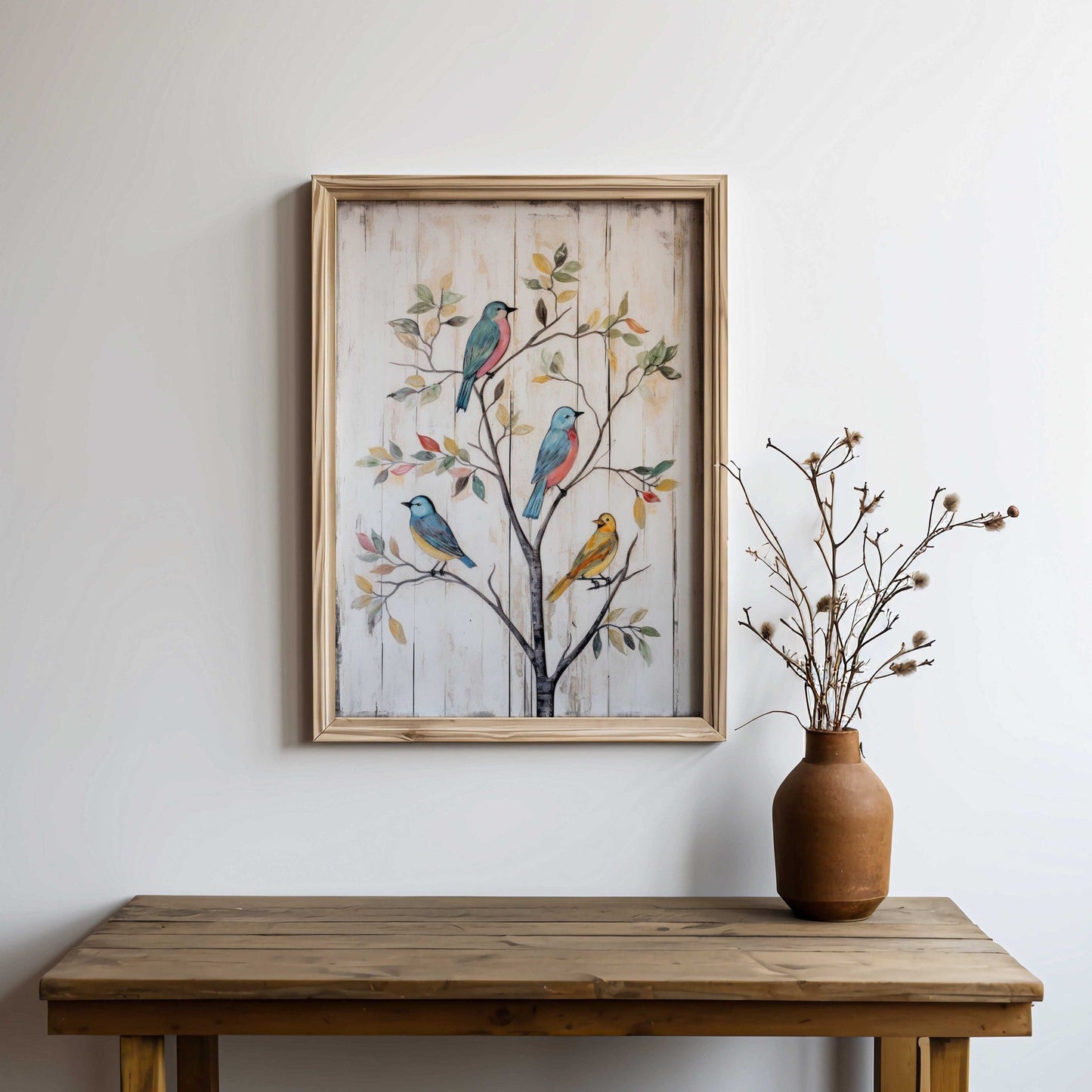Vintage Birds Wall Art, Rustic Home Decor, Tree Print Design - WildfieldPrints