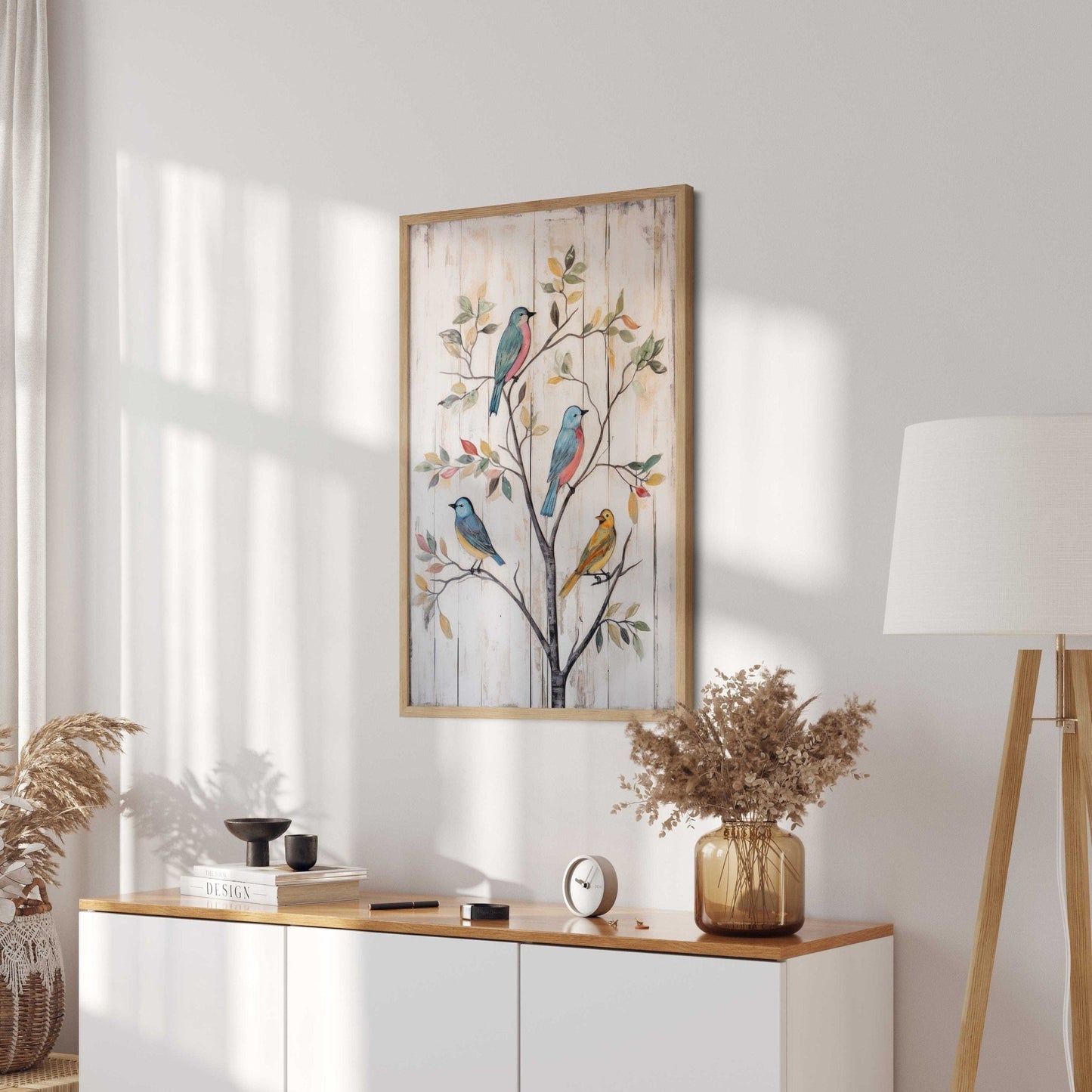 Vintage Birds Wall Art, Rustic Home Decor, Tree Print Design - WildfieldPrints