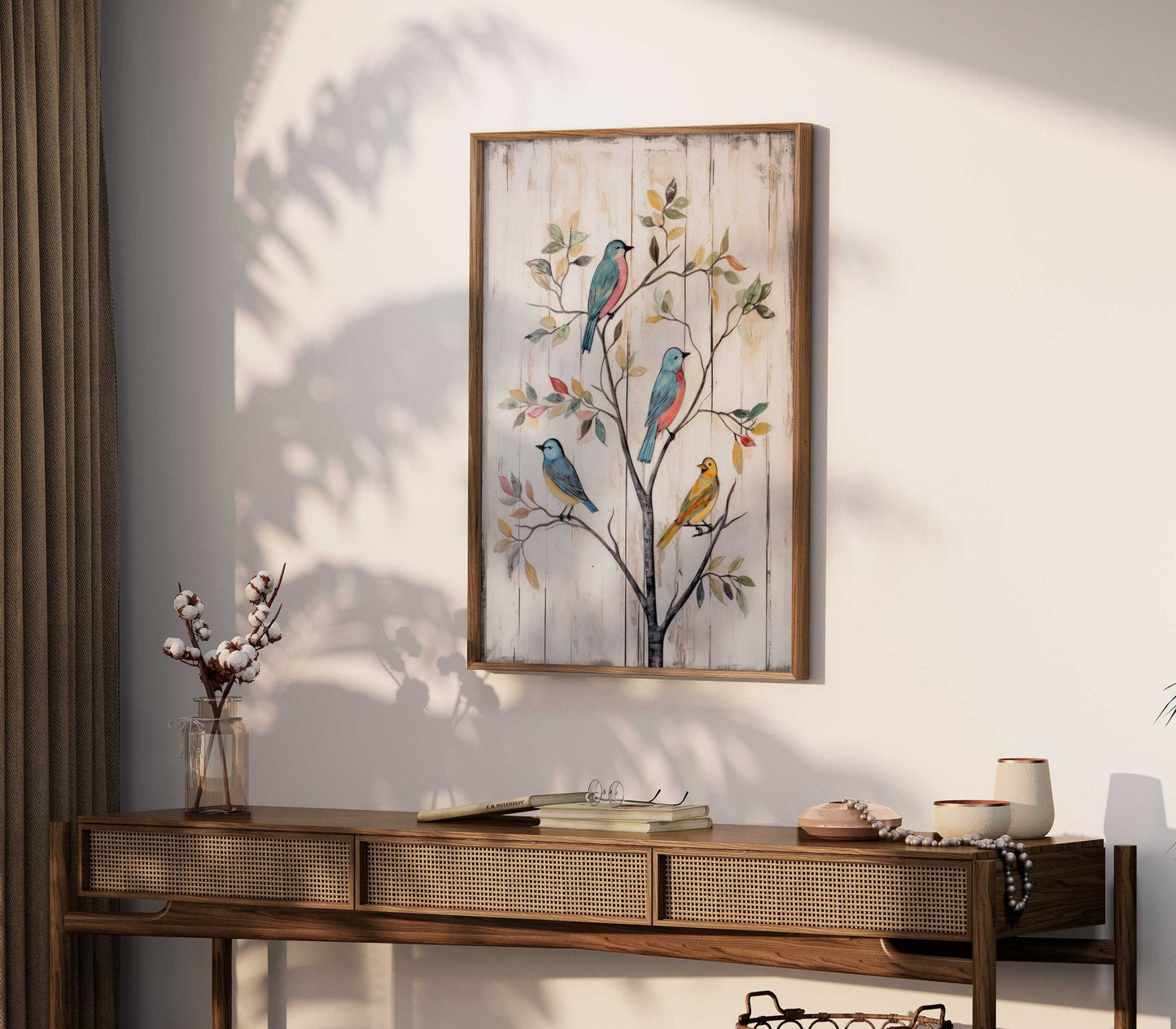 Vintage Birds Wall Art, Rustic Home Decor, Tree Print Design - WildfieldPrints