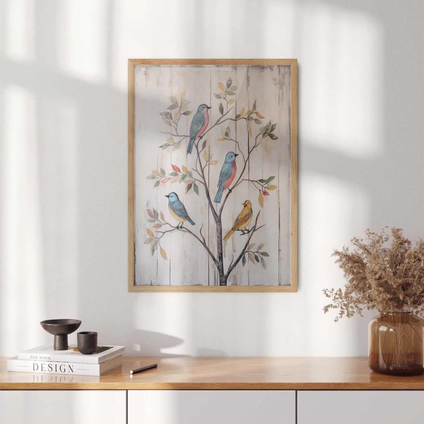 Vintage Birds Wall Art, Rustic Home Decor, Tree Print Design - WildfieldPrints
