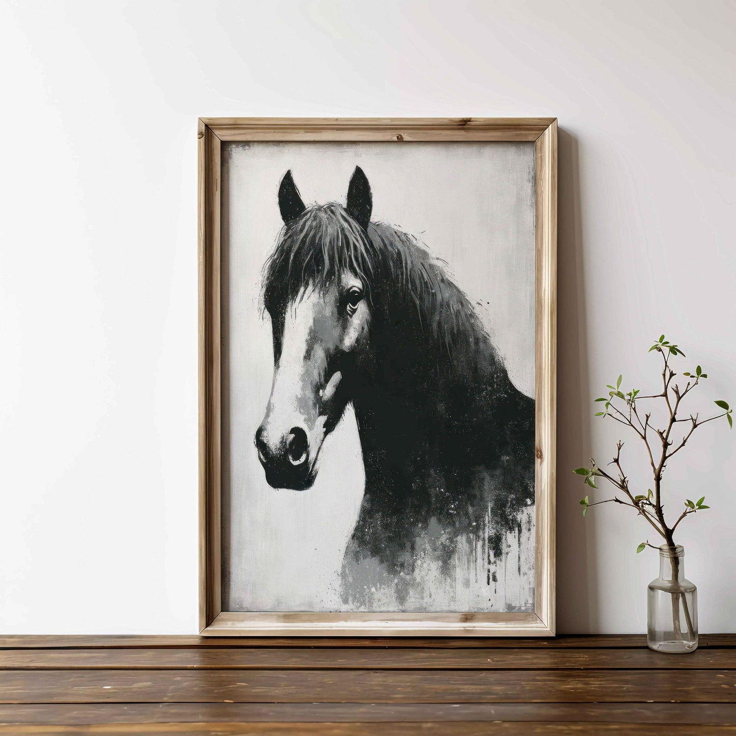 Vintage Black Horse Print, Equestrian Wall Art, Rustic Farmhouse Decor - WildfieldPrints