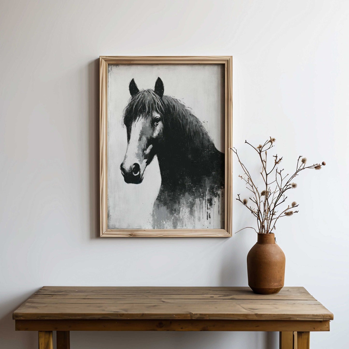 Vintage Black Horse Print, Equestrian Wall Art, Rustic Farmhouse Decor - WildfieldPrints