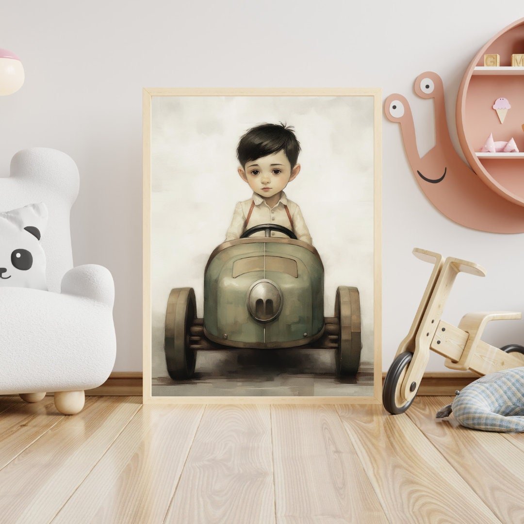 Vintage Boys Room Print, Car Nursery Decor, Unique Racing Vehicle Art - WildfieldPrints