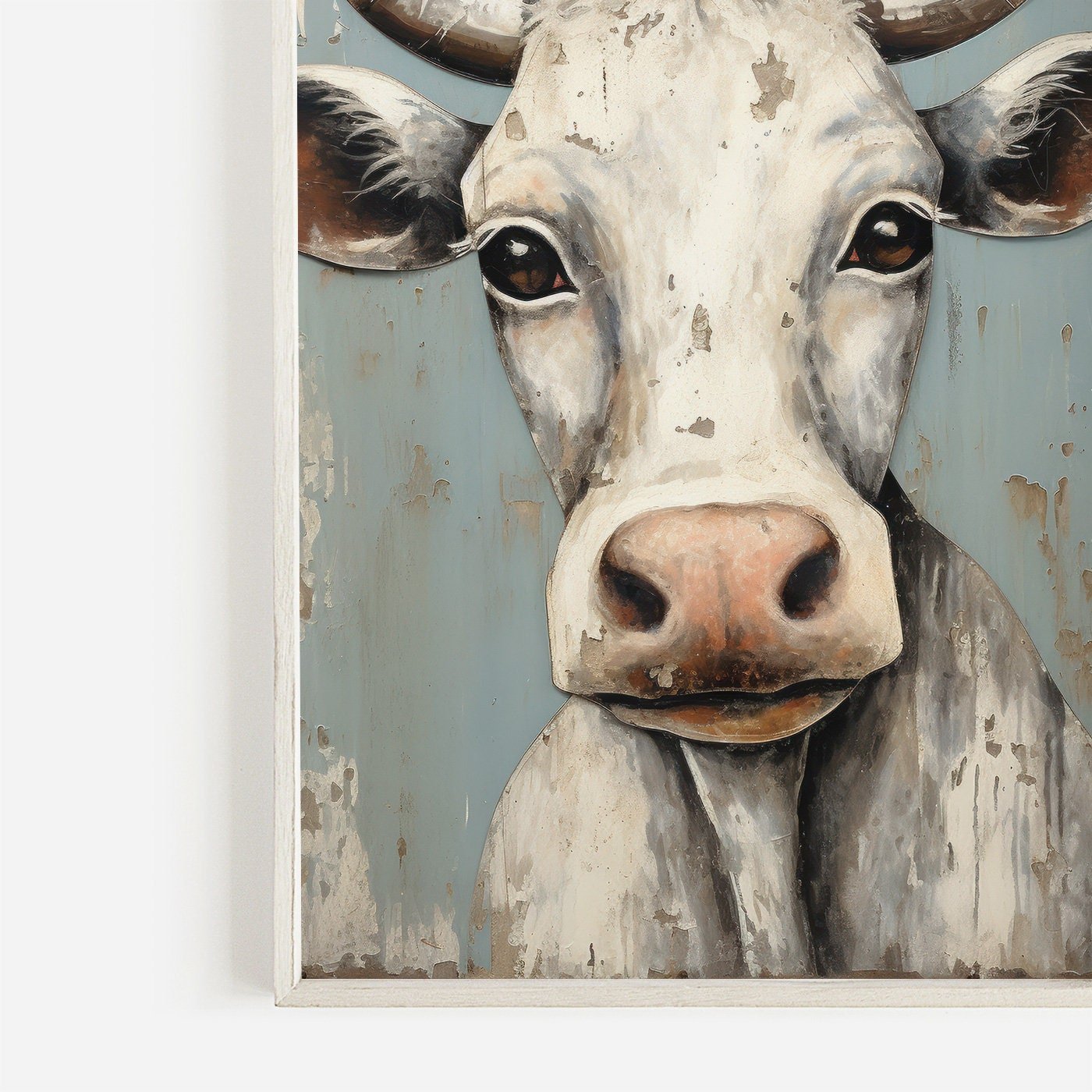 Vintage Bull Portrait, Whimsical Cow Wall Art, Rustic Farmhouse Decor - WildfieldPrints