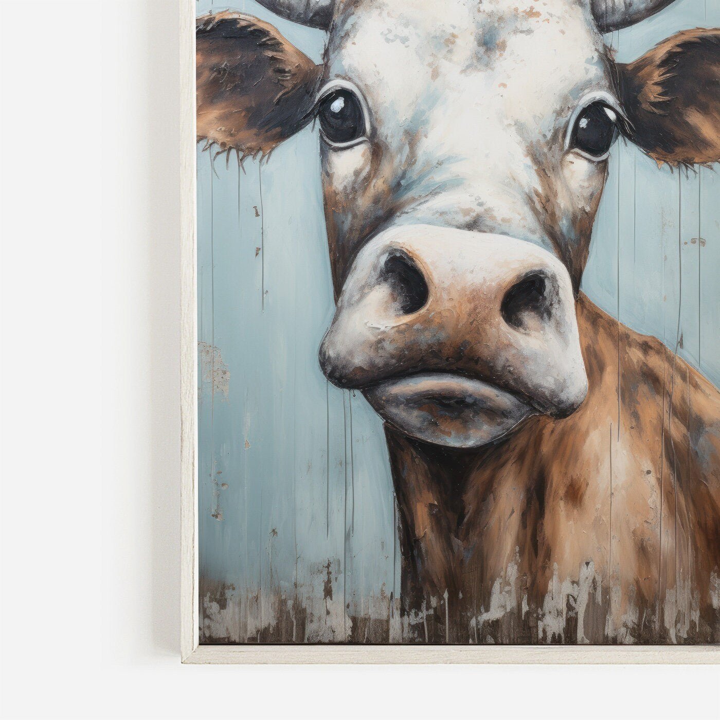 Vintage Bull Portrait, Whimsical Cow Wall Art, Rustic Farmhouse Decor - WildfieldPrints
