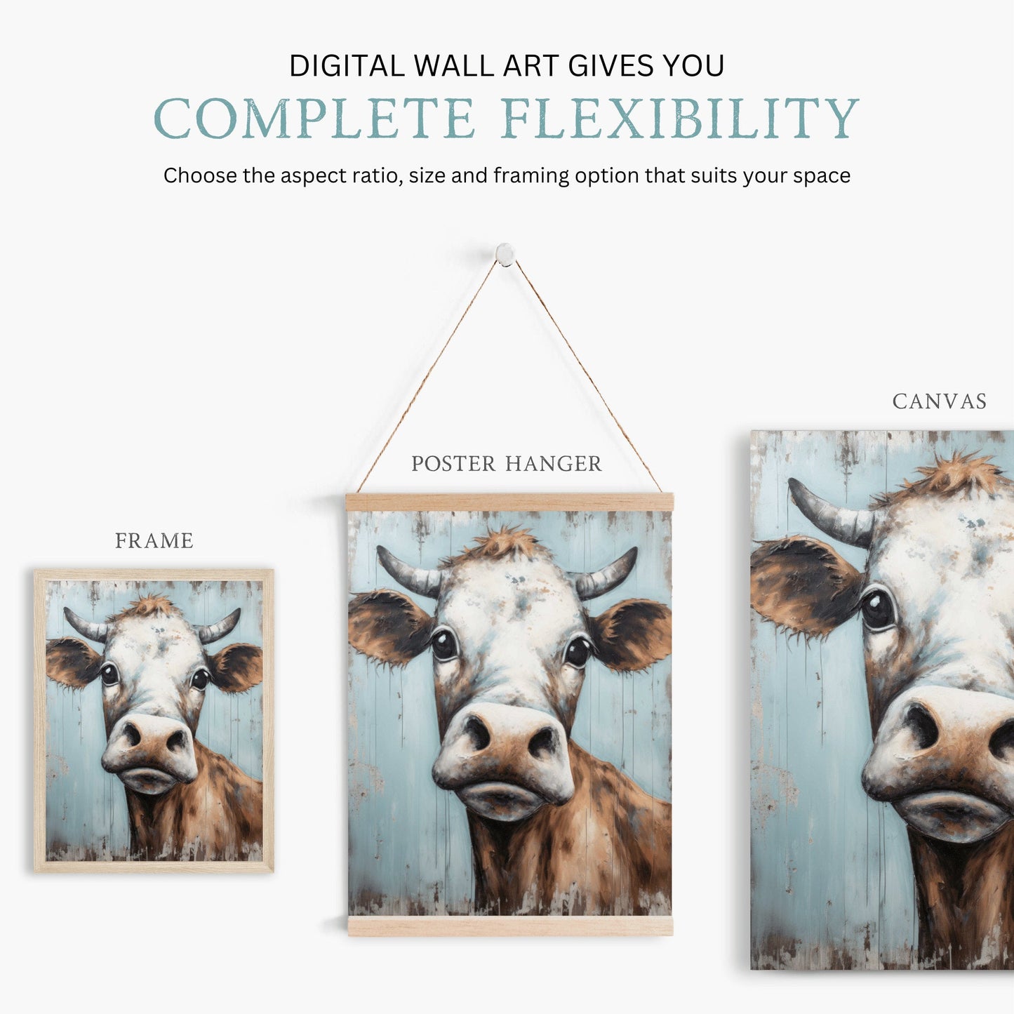 Vintage Bull Portrait, Whimsical Cow Wall Art, Rustic Farmhouse Decor - WildfieldPrints