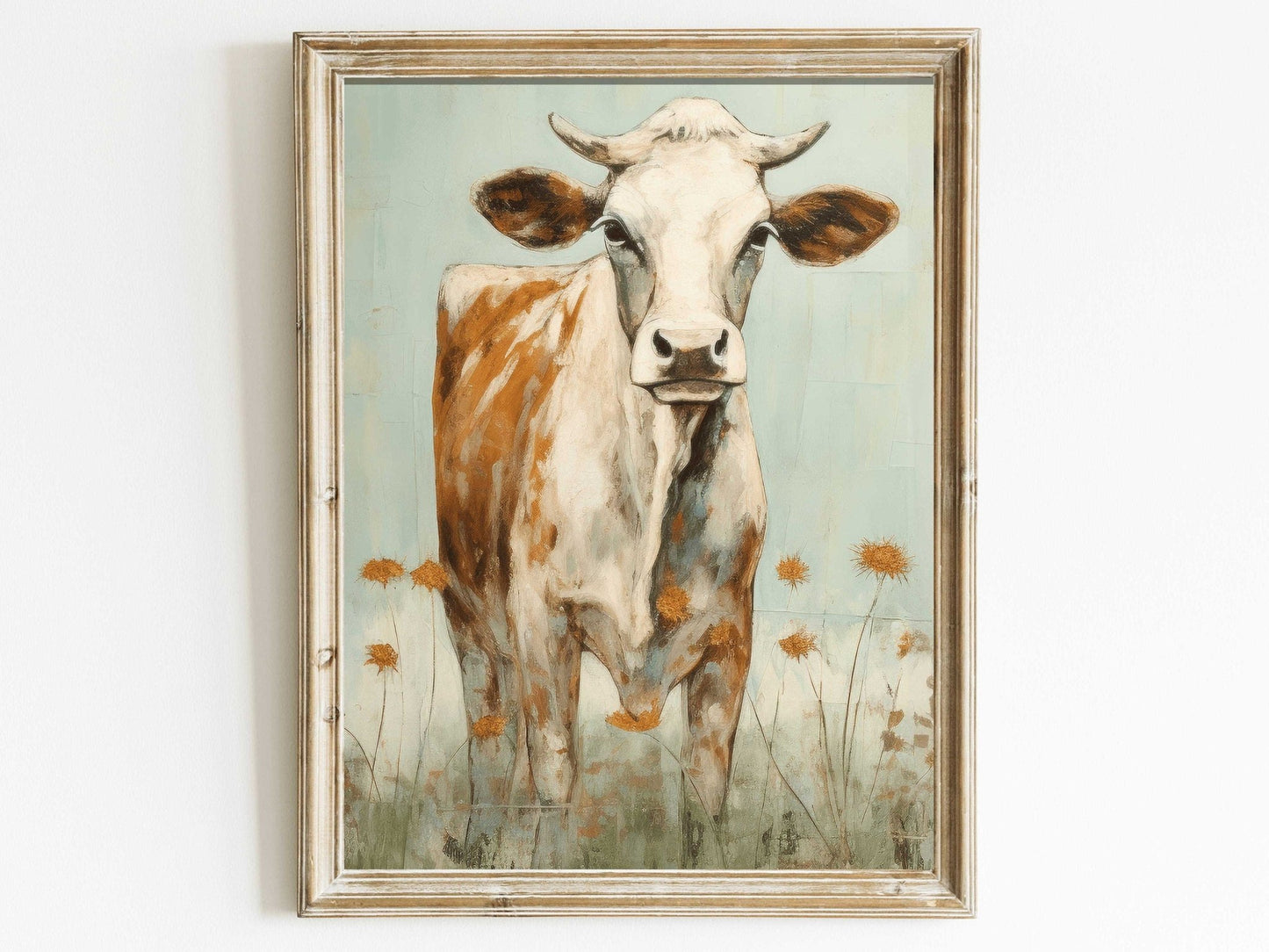 Vintage Bull Portrait, Whimsical Cow Wall Art, Rustic Farmhouse Decor - WildfieldPrints