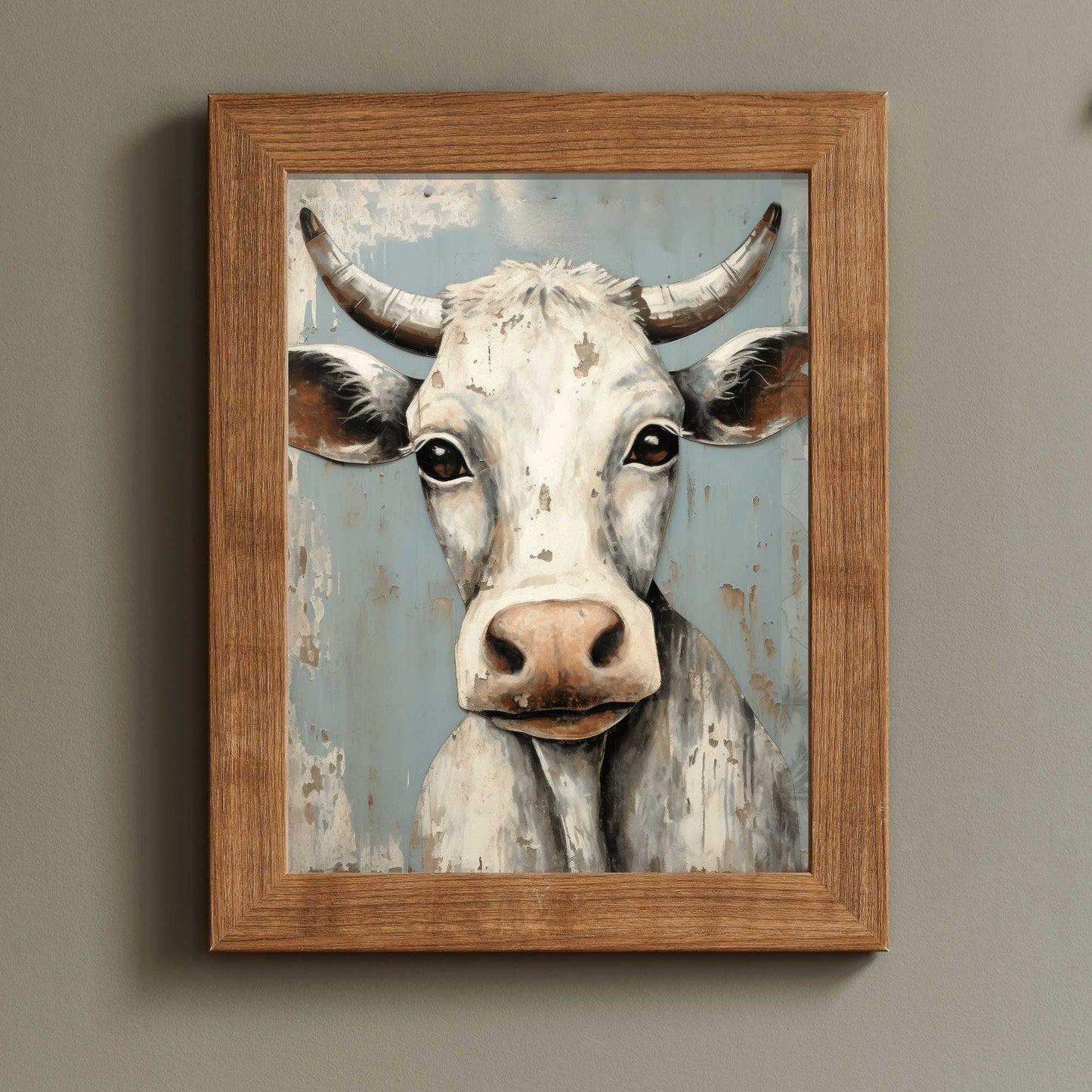 Vintage Bull Portrait, Whimsical Cow Wall Art, Rustic Farmhouse Decor - WildfieldPrints