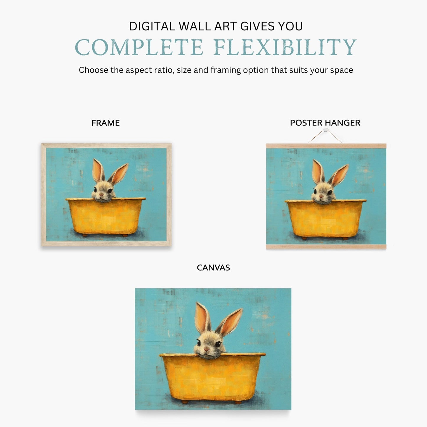 Vintage Bunny Bath Tub Nursery Wall Art, Cute Animal Decor for Kids - WildfieldPrints