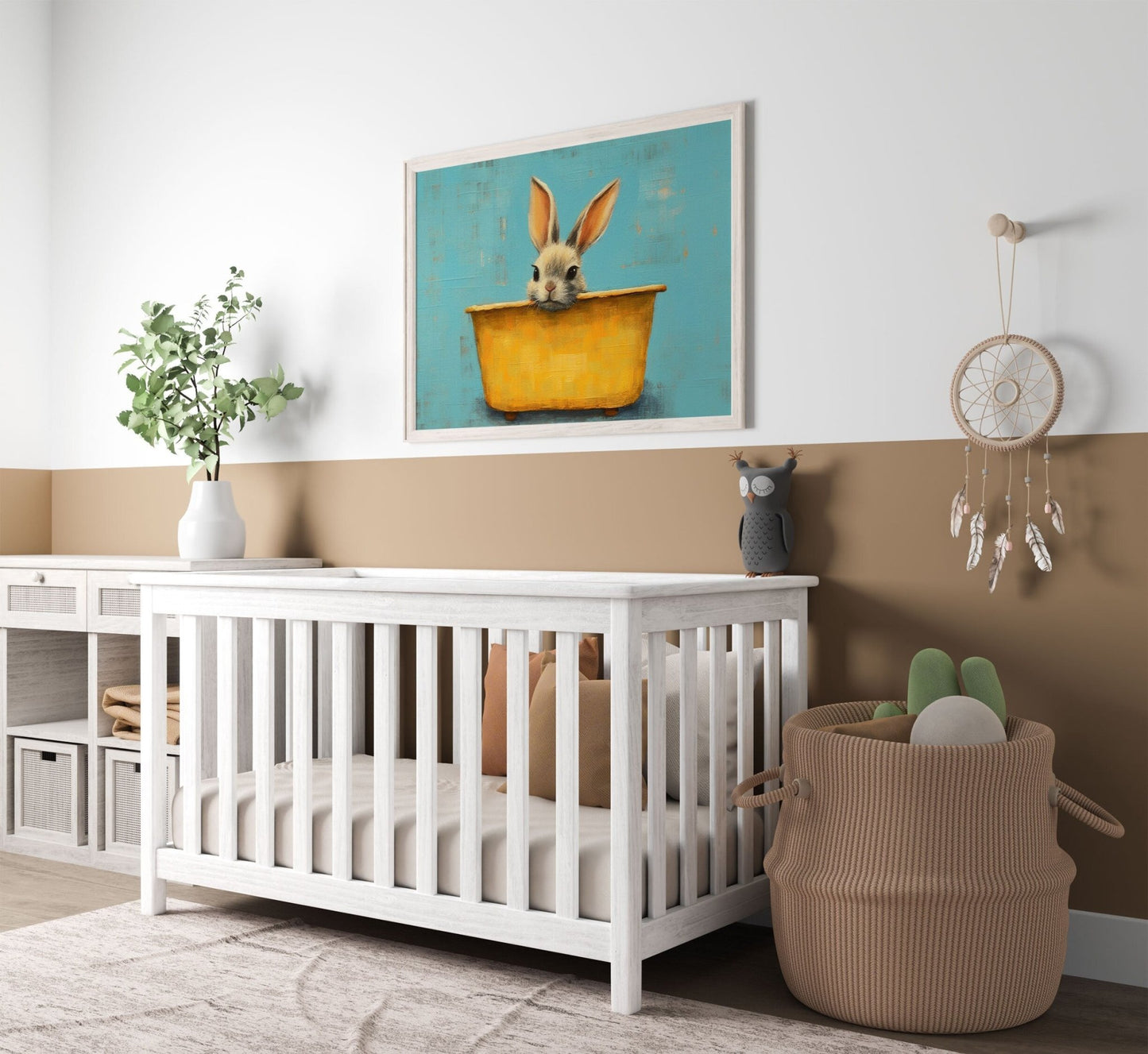 Vintage Bunny Bath Tub Nursery Wall Art, Cute Animal Decor for Kids - WildfieldPrints