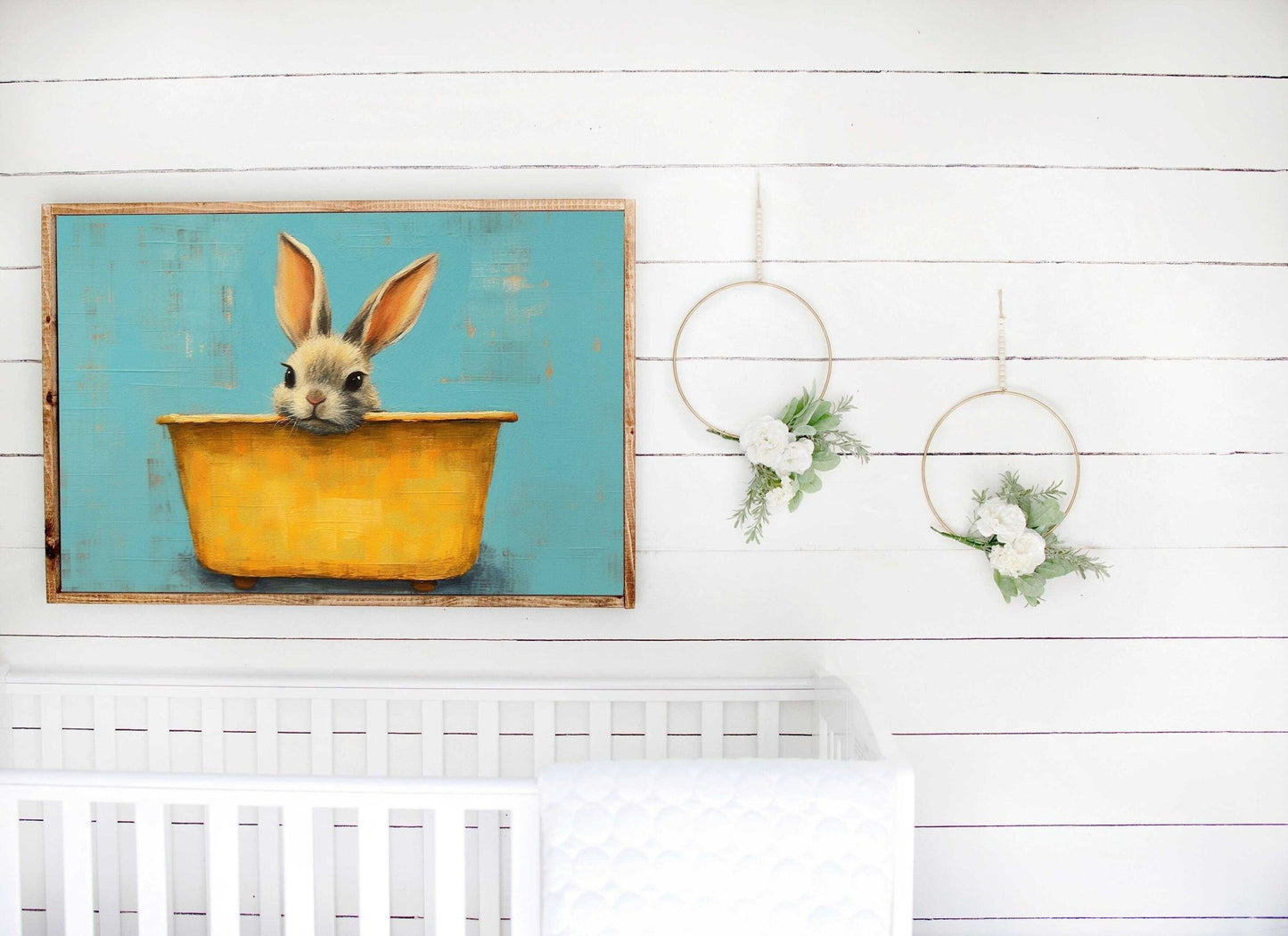 Vintage Bunny Bath Tub Nursery Wall Art, Cute Animal Decor for Kids - WildfieldPrints