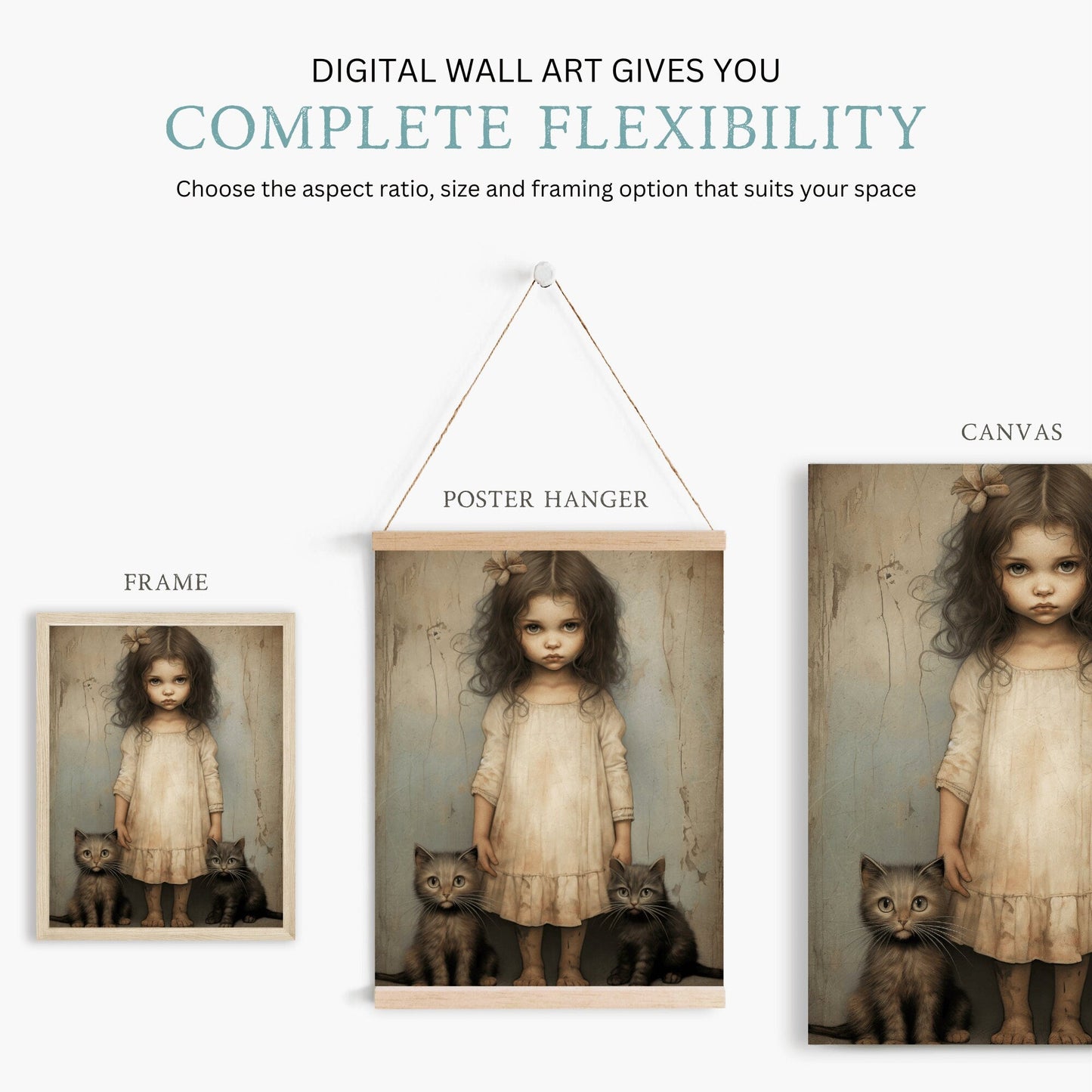 Vintage Cat Nursery Art, Whimsigoth Decor, Little Girl with Black Cat - WildfieldPrints