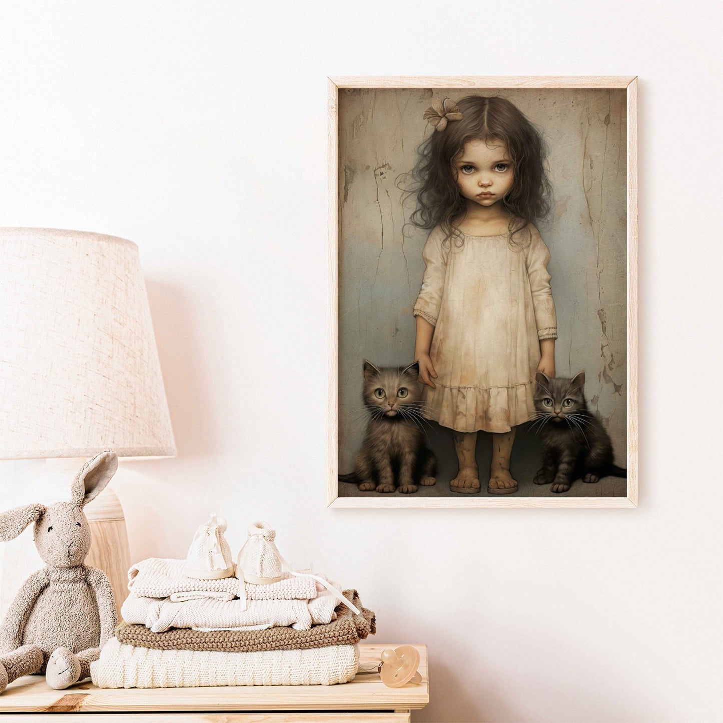 Vintage Cat Nursery Art, Whimsigoth Decor, Little Girl with Black Cat - WildfieldPrints