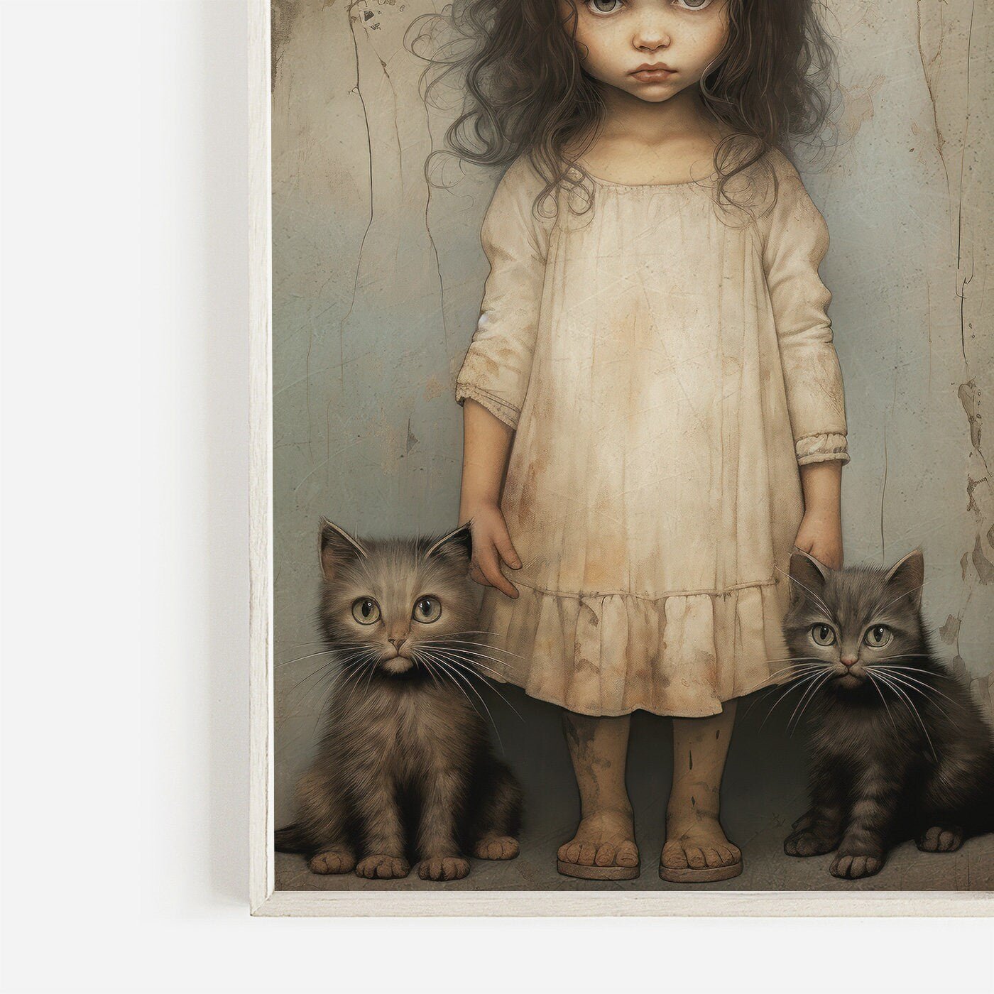 Vintage Cat Nursery Art, Whimsigoth Decor, Little Girl with Black Cat - WildfieldPrints
