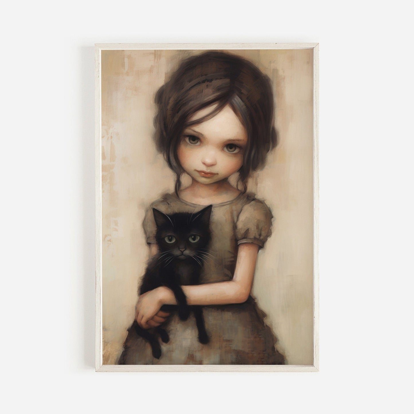 Vintage Cat Nursery Art, Whimsigoth Decor, Little Girl with Black Cat - WildfieldPrints