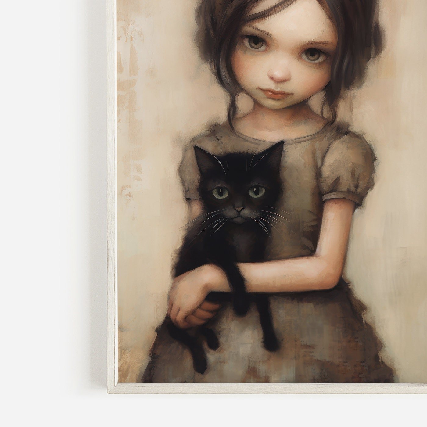 Vintage Cat Nursery Art, Whimsigoth Decor, Little Girl with Black Cat - WildfieldPrints