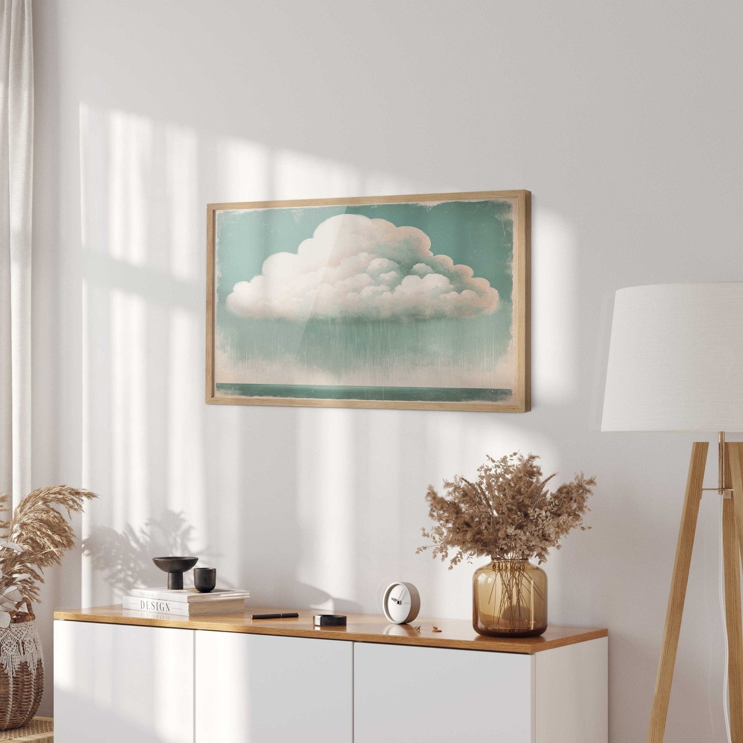 Vintage Cloud Print, Emerald Green Wall Art, Rustic Living Room Decor - WildfieldPrints