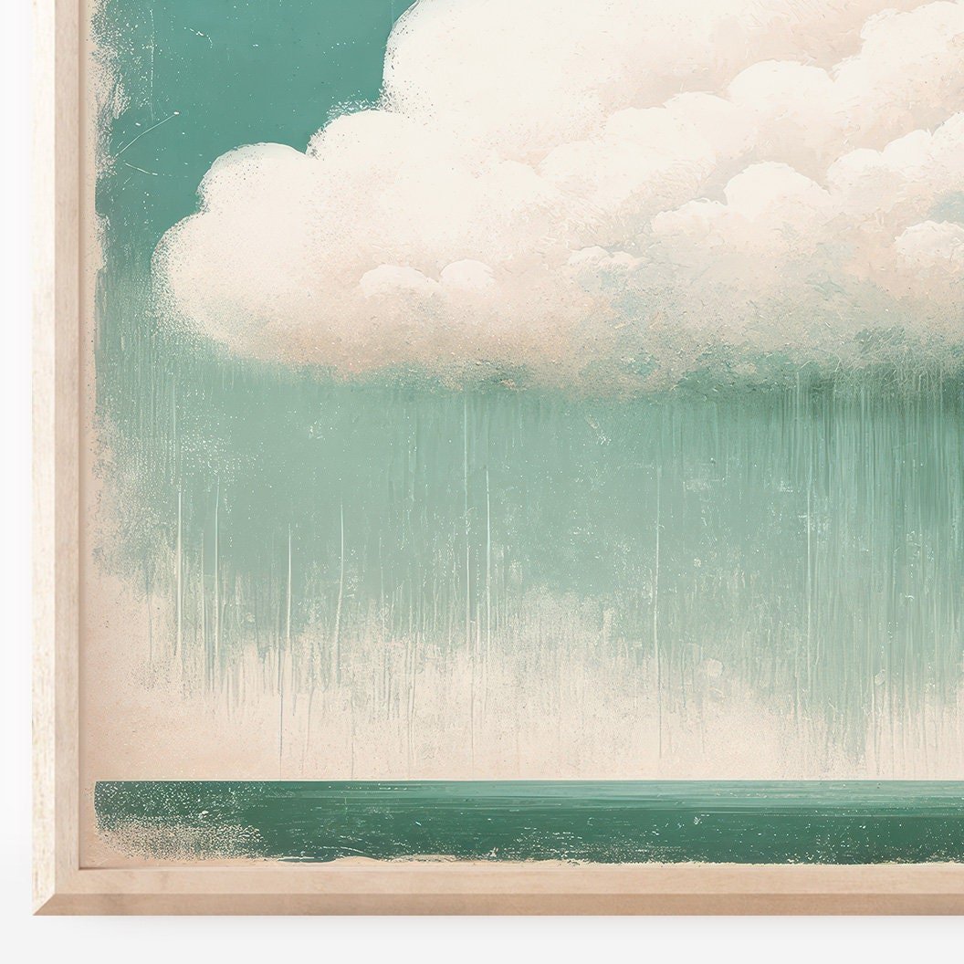 Vintage Cloud Print, Emerald Green Wall Art, Rustic Living Room Decor - WildfieldPrints