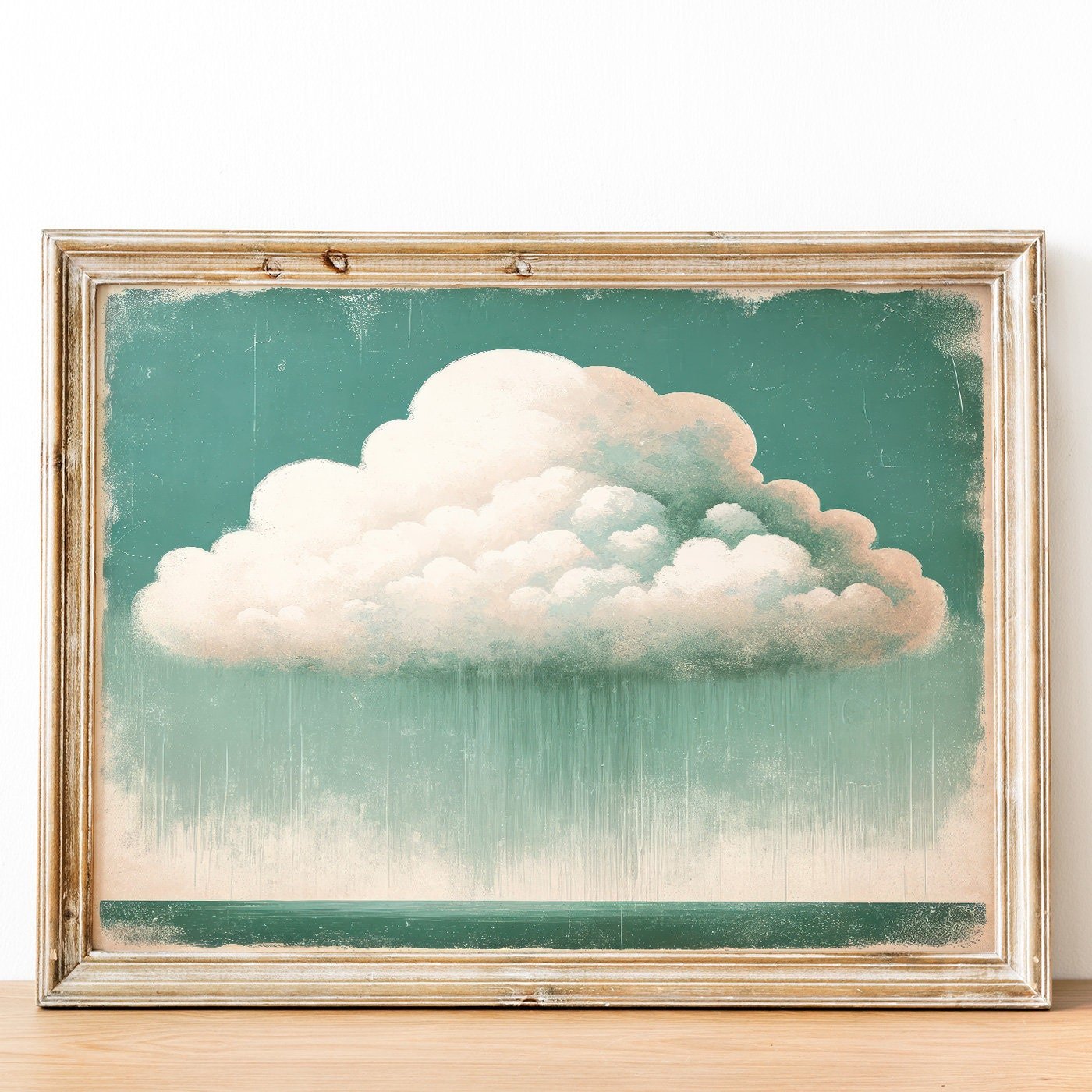 Vintage Cloud Print, Emerald Green Wall Art, Rustic Living Room Decor - WildfieldPrints