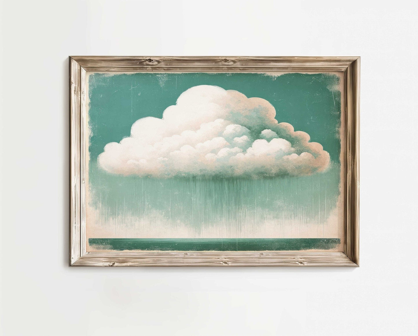 Vintage Cloud Print, Emerald Green Wall Art, Rustic Living Room Decor - WildfieldPrints