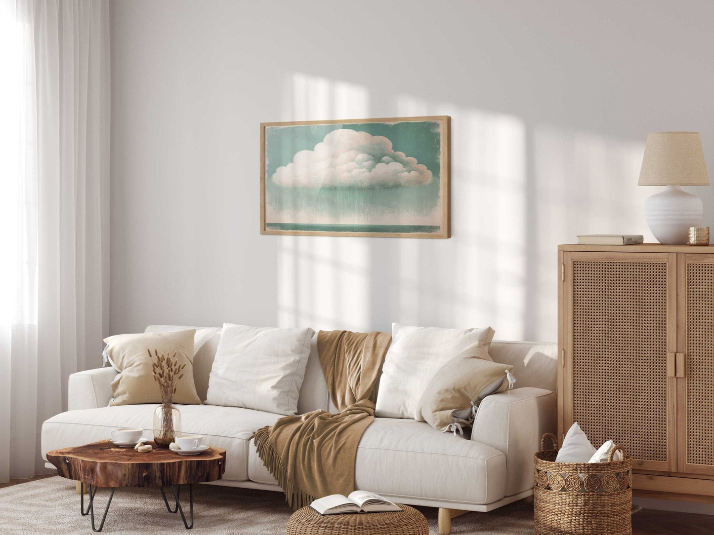 Vintage Cloud Print, Emerald Green Wall Art, Rustic Living Room Decor - WildfieldPrints