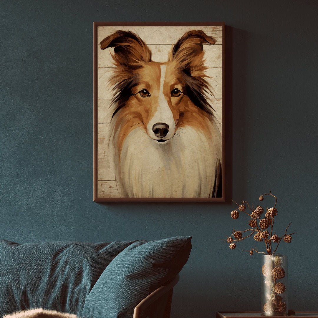 Vintage Collie Print, Rustic Dog Decor, Collie Portrait, Wall Art - WildfieldPrints