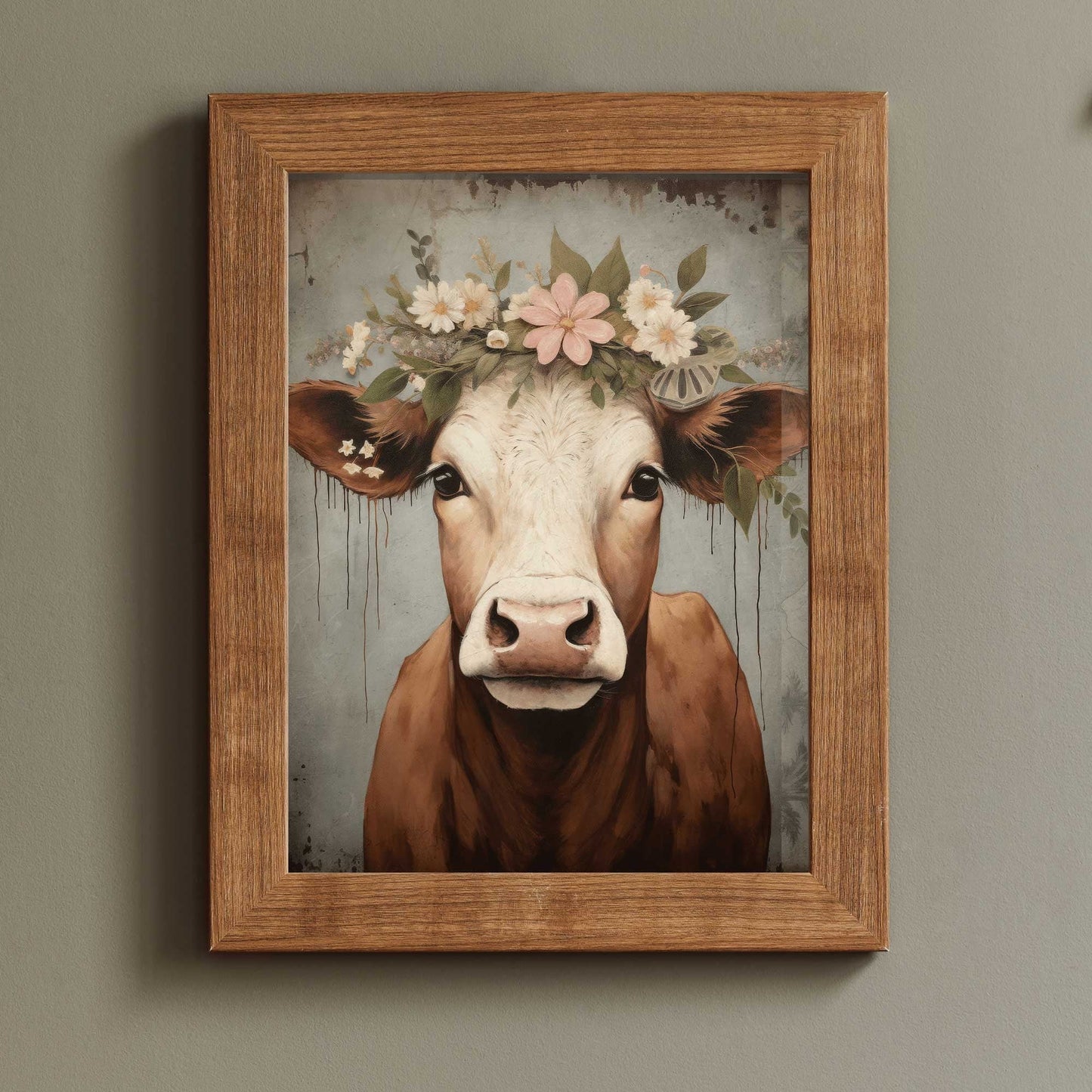 Vintage Cow Portrait, Rustic Farmhouse Wall Art, Country Decor - WildfieldPrints