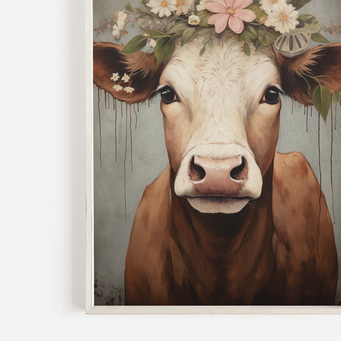 Vintage Cow Portrait, Rustic Farmhouse Wall Art, Country Decor - WildfieldPrints