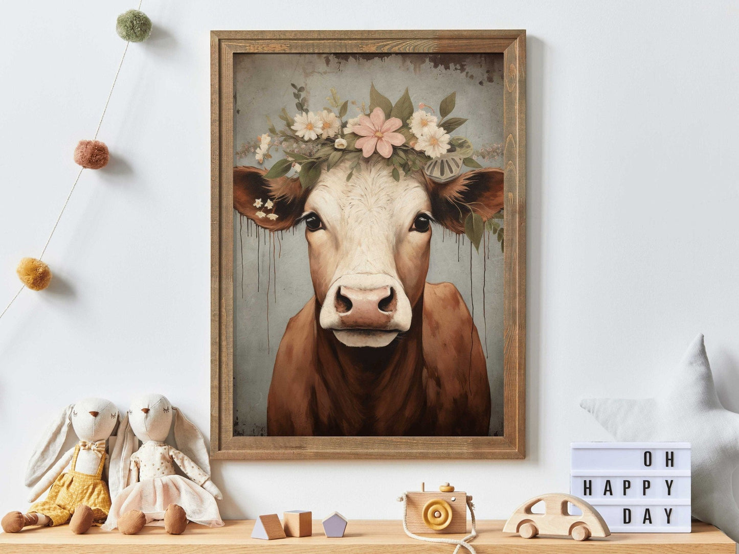 Vintage Cow Portrait, Rustic Farmhouse Wall Art, Country Decor - WildfieldPrints